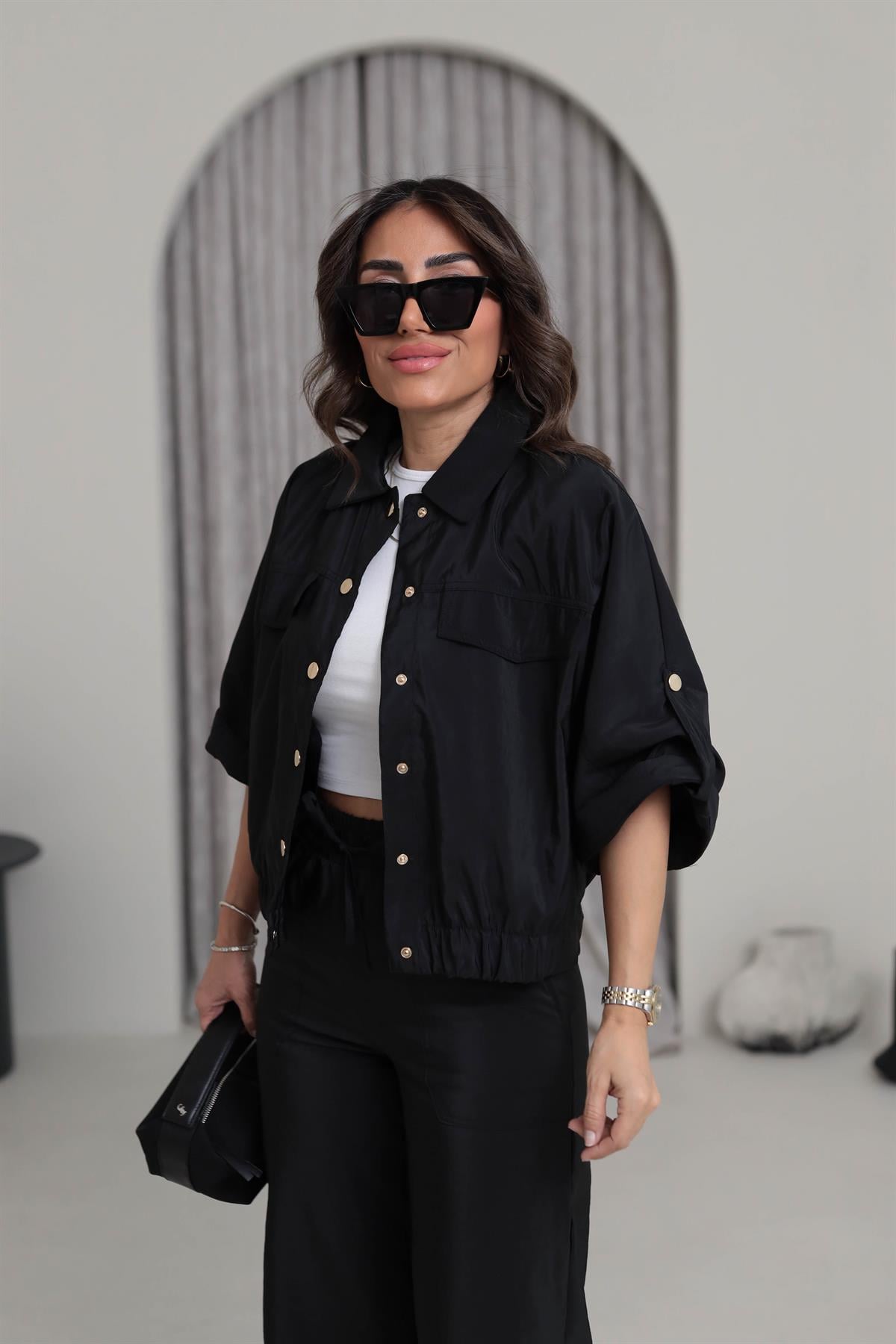 7013 Gold Düğme Detaylı Mevsimlik Ceket SİYAH