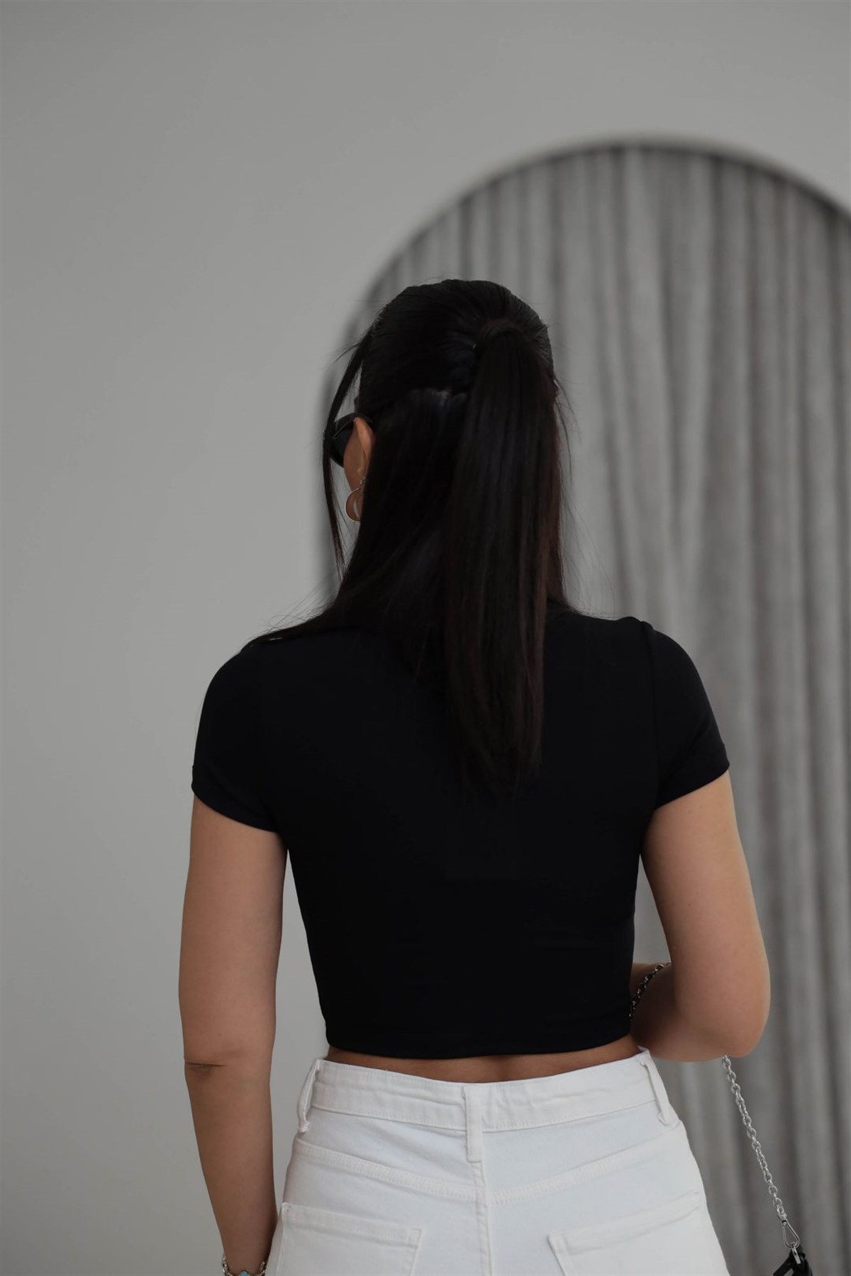 1104 Modal Crop Tshirt SİYAH