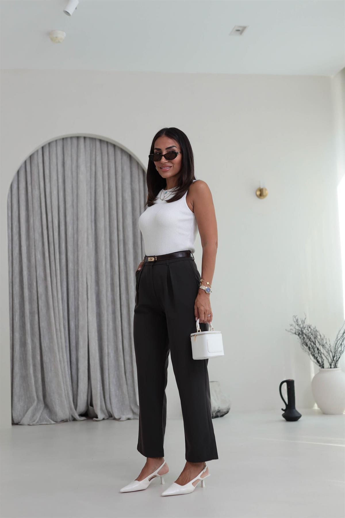 1207 Pile Detaylı Havuç Pantolon KOYU KAHVE