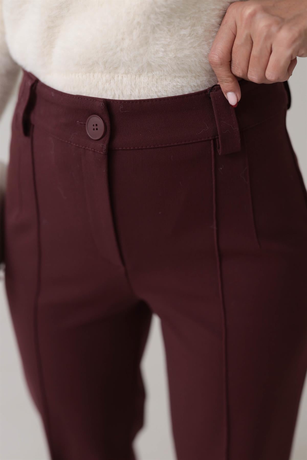 4888 Önü Çimalı Tok Kumaş Palazzo Pantolon BORDO