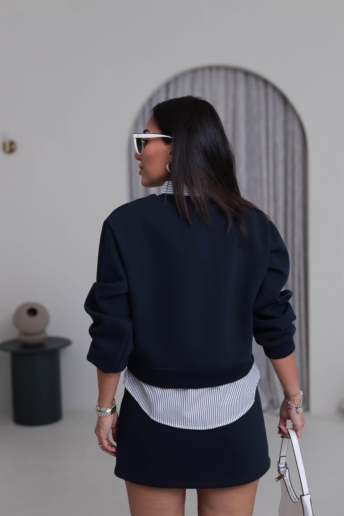 0755 Gömlek Detaylı Sweatshirt LACİVERT