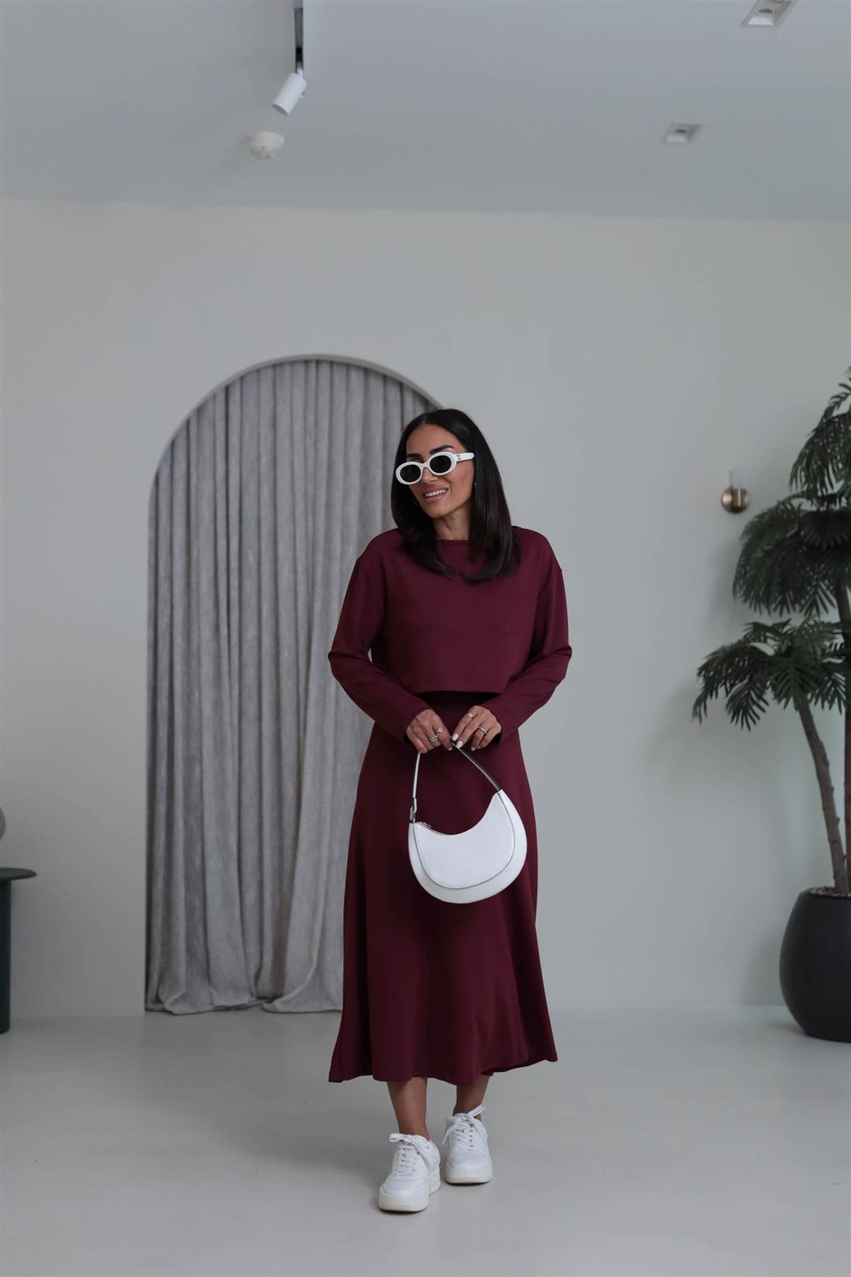 4064 Elbiseli Bluzlu Takım BORDO