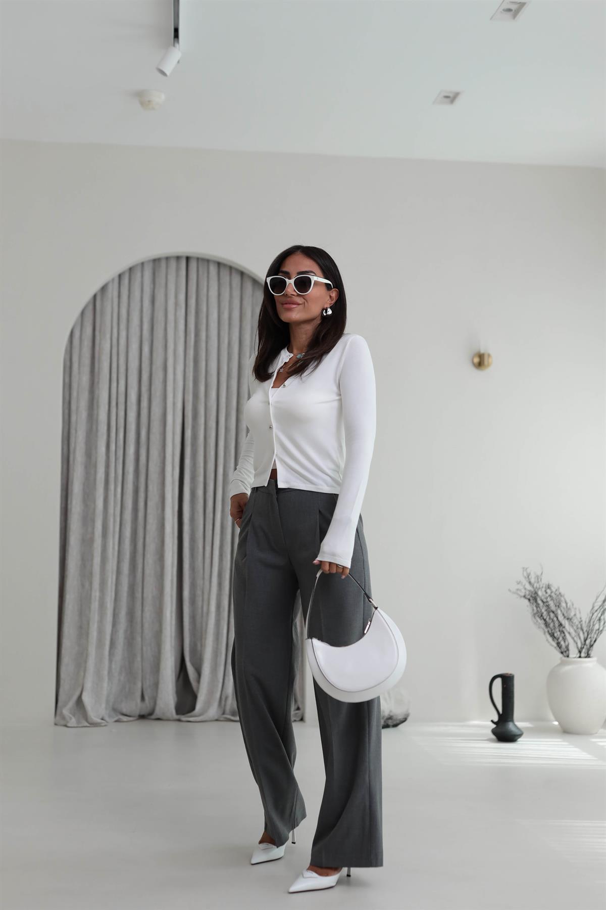 9003 Arka Bel Lastikli Palazzo Pantolon KOYU GRİ