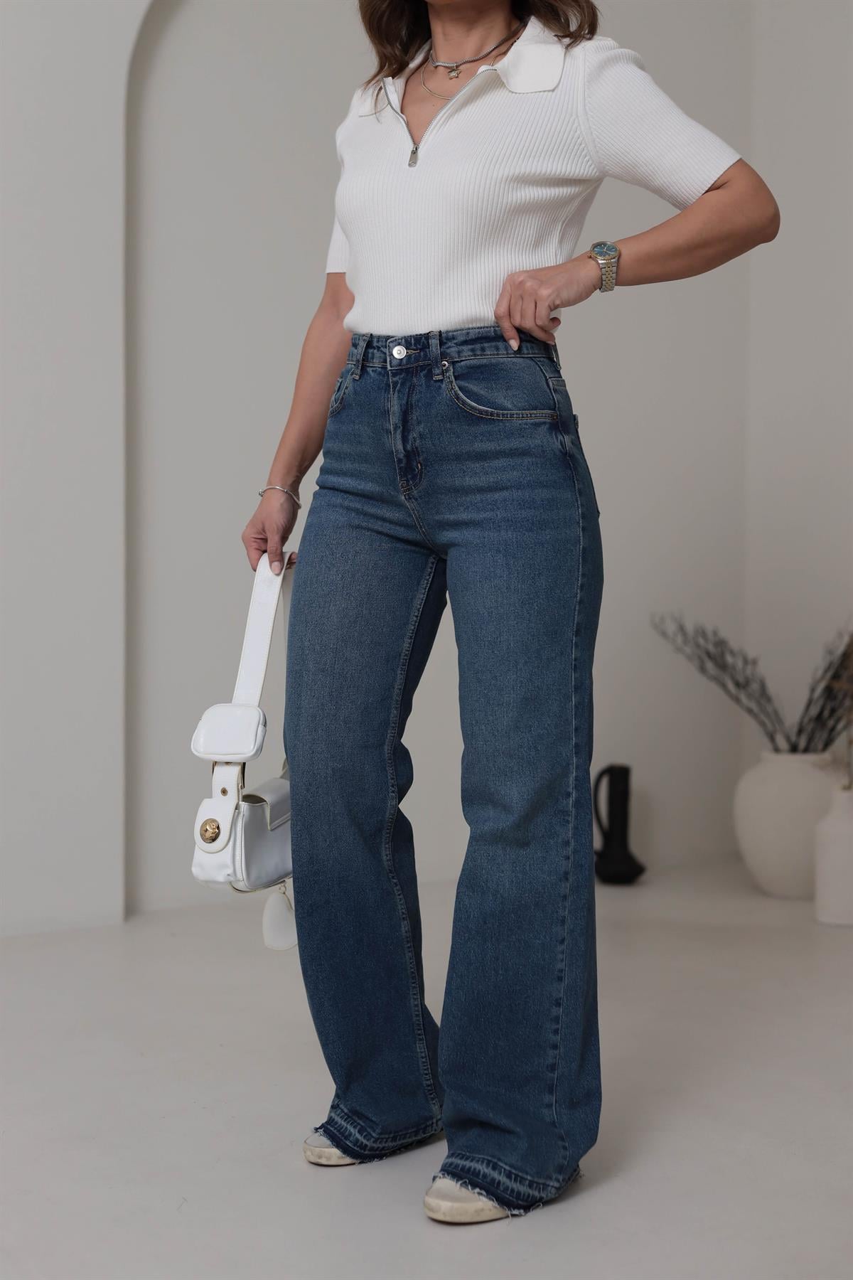 Massi Paça Püsküllü Wideleg Jean KOYU MAVİ