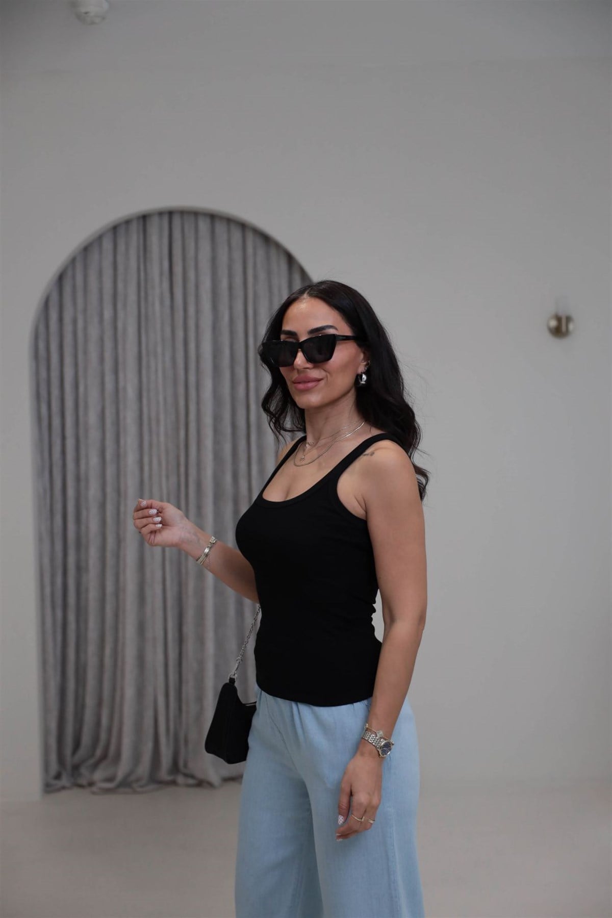 7592 Fitilli Pamuklu Doku Atlet SİYAH