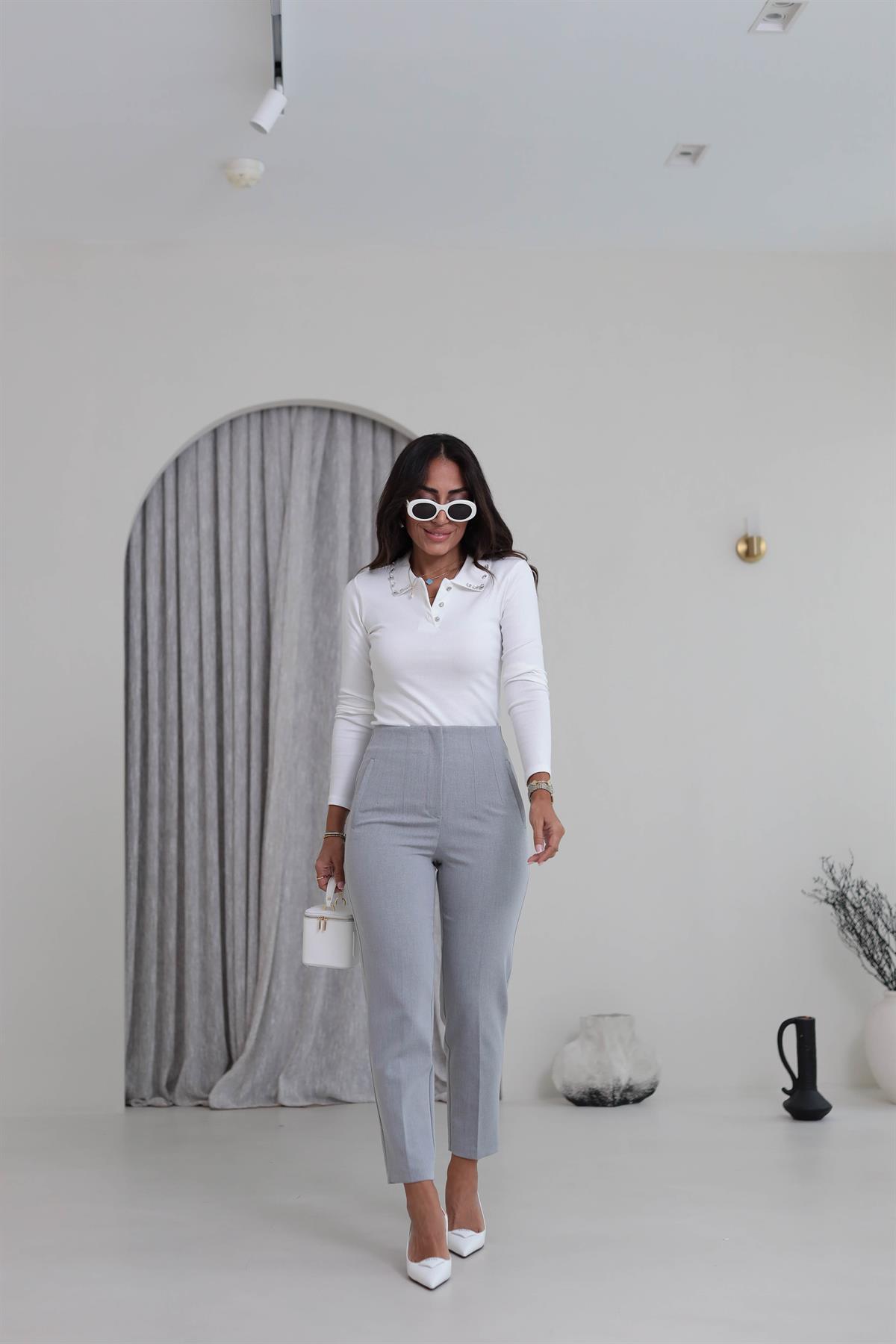 U5113-K Önü Flotalı Kumaş Pantolon AÇIK GRİ