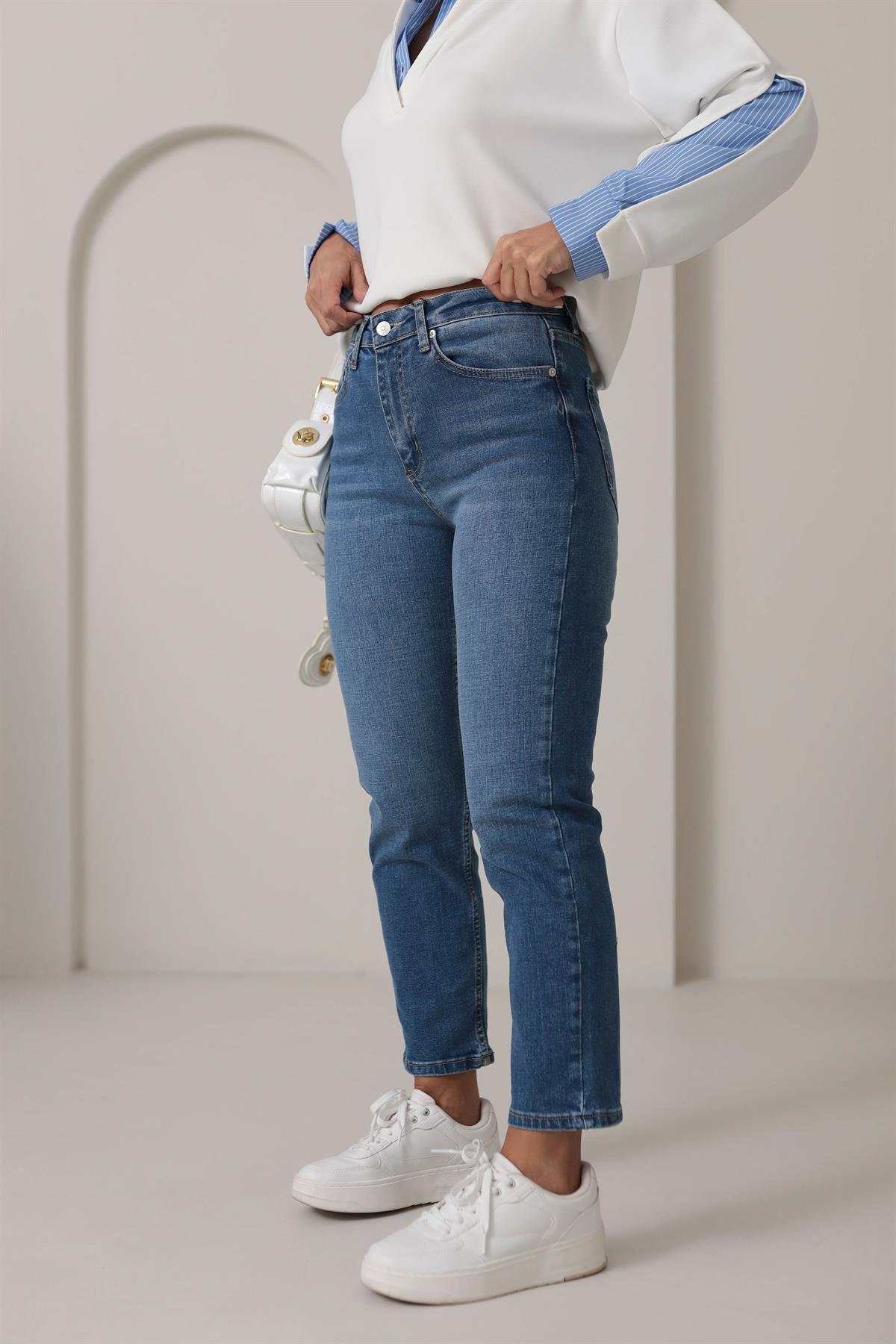 ZA Likralı Mom Jean MAVİ