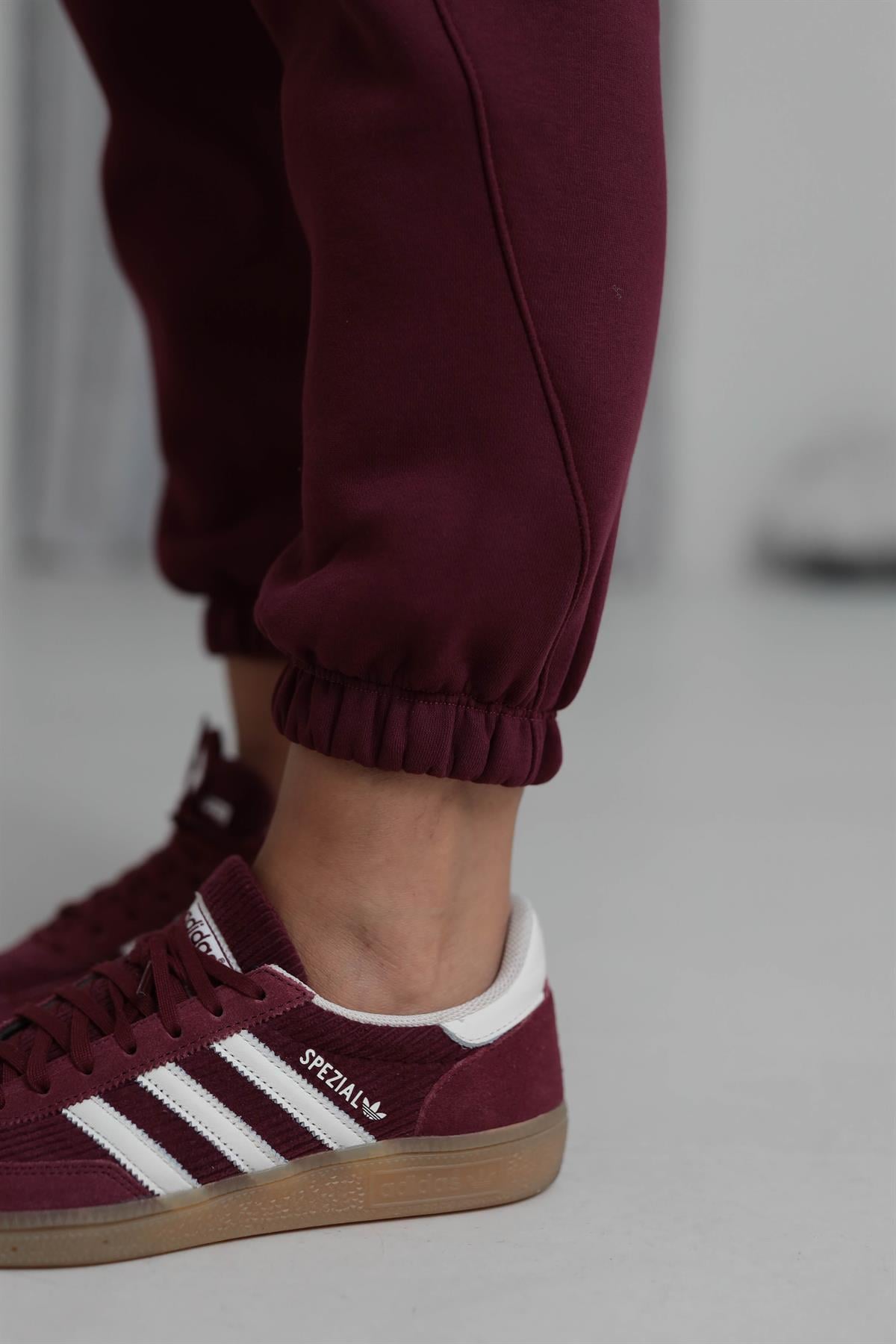 7314 Ribanalı Bel Lastikli 3 iplik Şardonlu Eşofman Altı BORDO