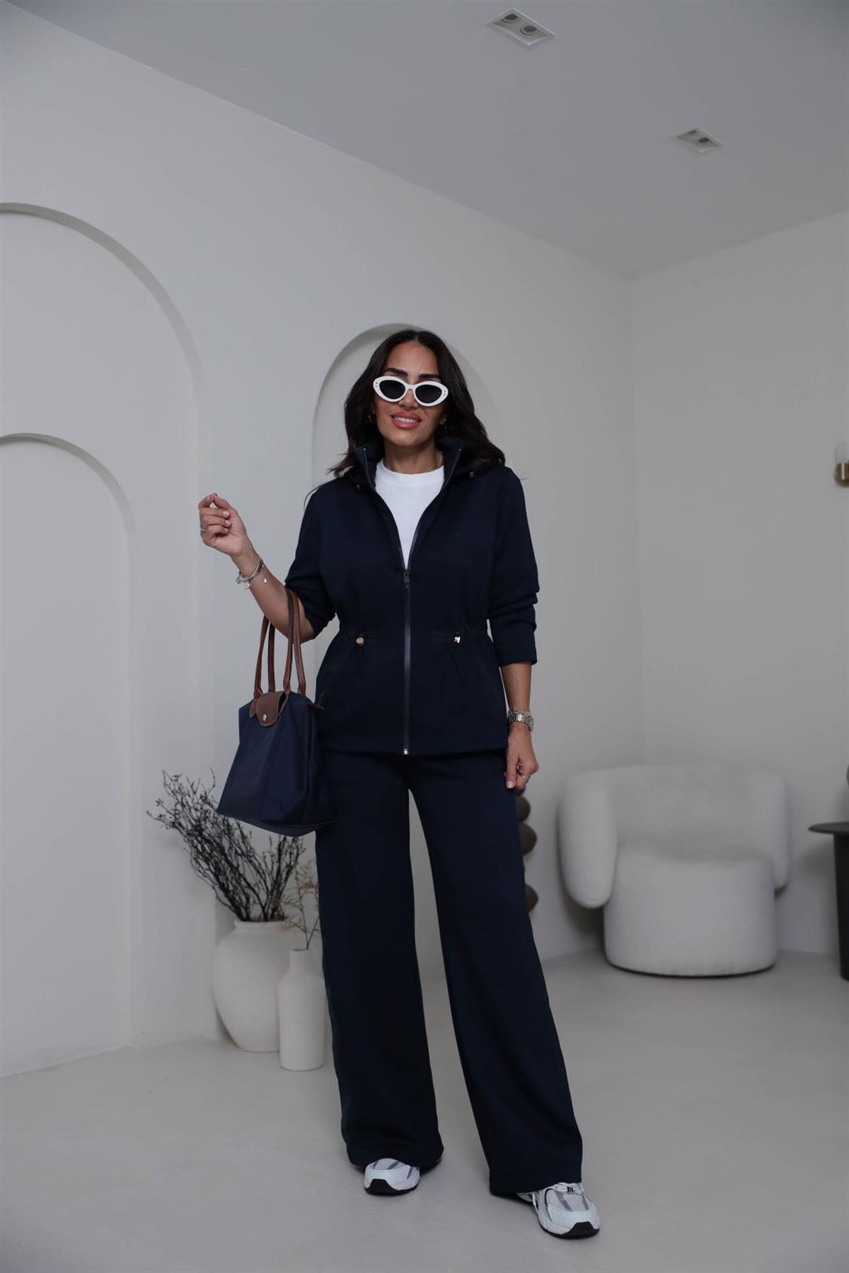 6933 Paraşüt Garnili Bel Lastikli Modal Takım LACİVERT