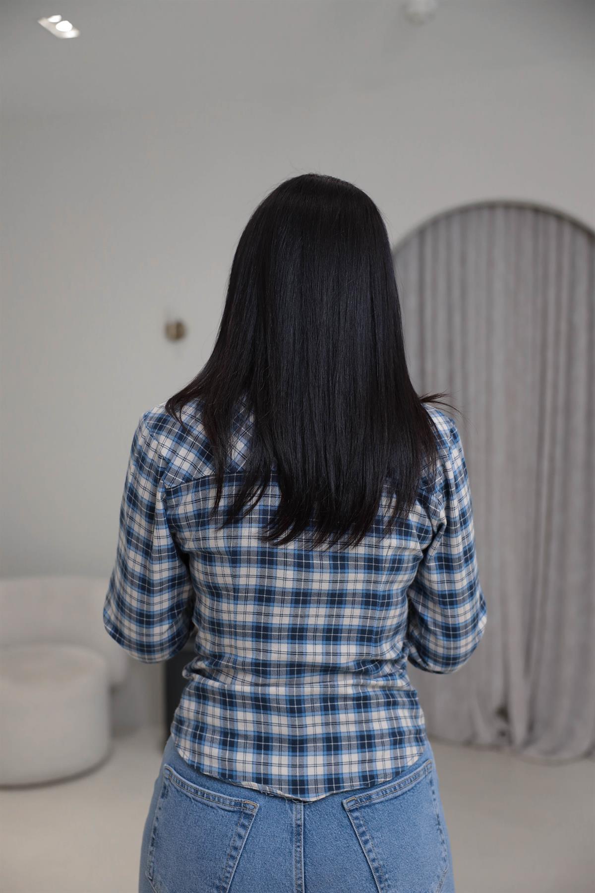 0817 Agraflı Ekose Gömlek MAVİ