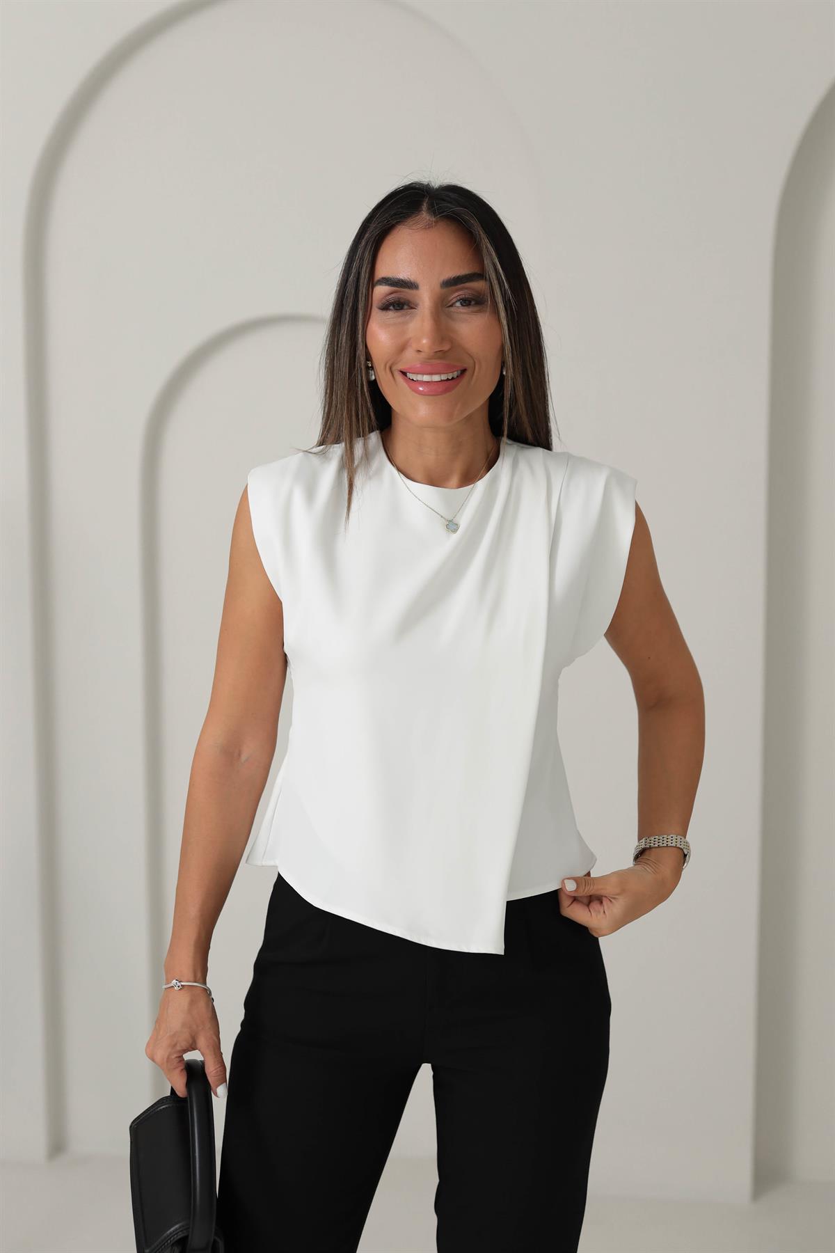 6323 Saten Bluz BEYAZ