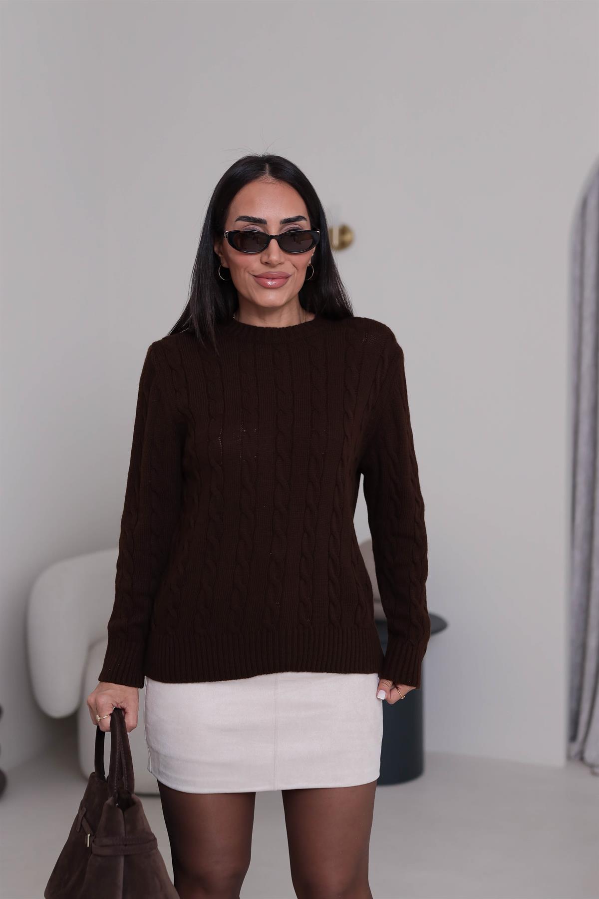 Bisiklet Yaka Örgü Kazak KAHVE