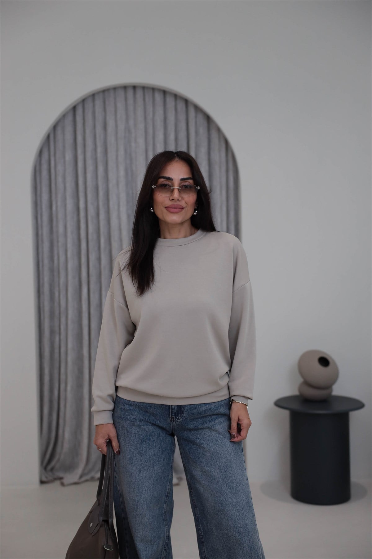Yumuşak Modal Kumaş Sweatshirt BEJ