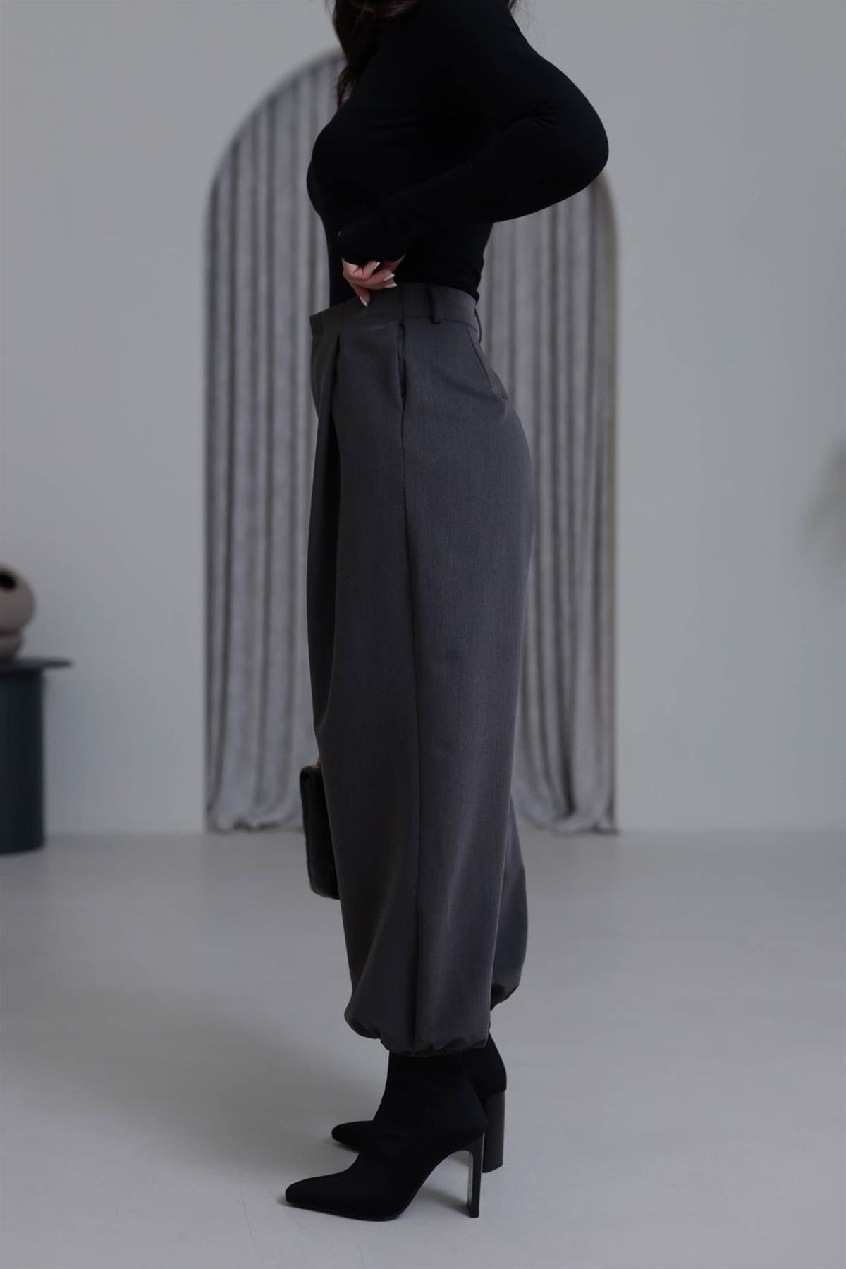 7708 Beli Pensli Paça Lastikli Pantolon ANTRASİT