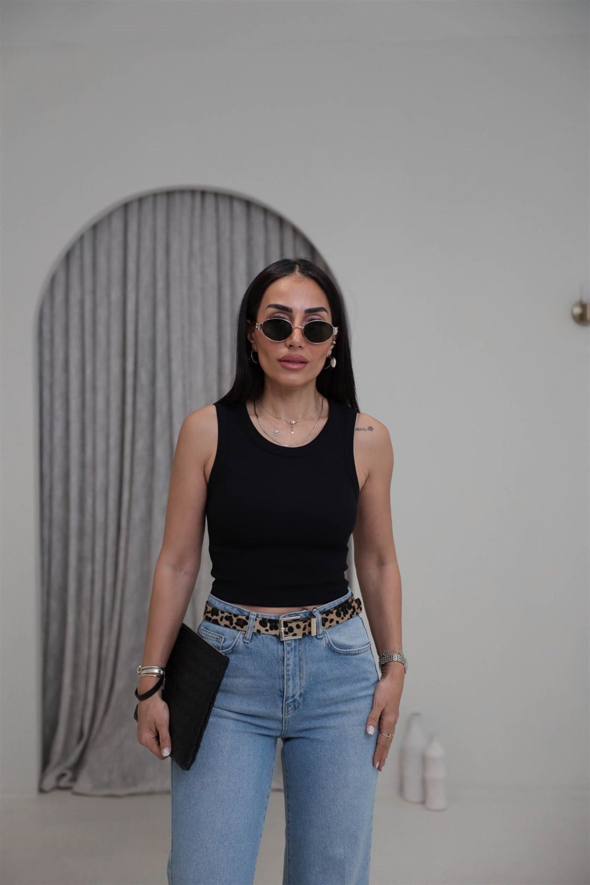 7332 Fitilli Crop SİYAH