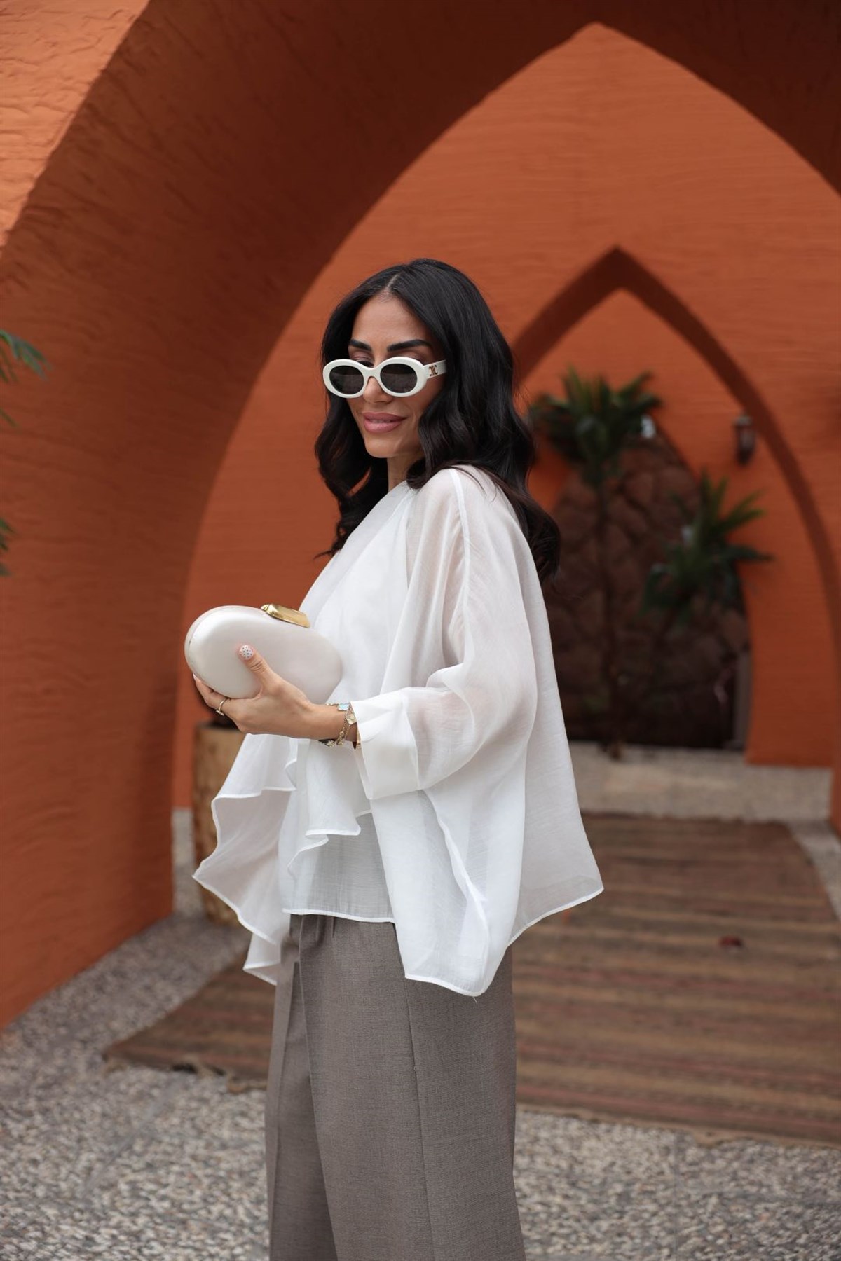 5026 Uçuşan Pelerin Bluz BEYAZ