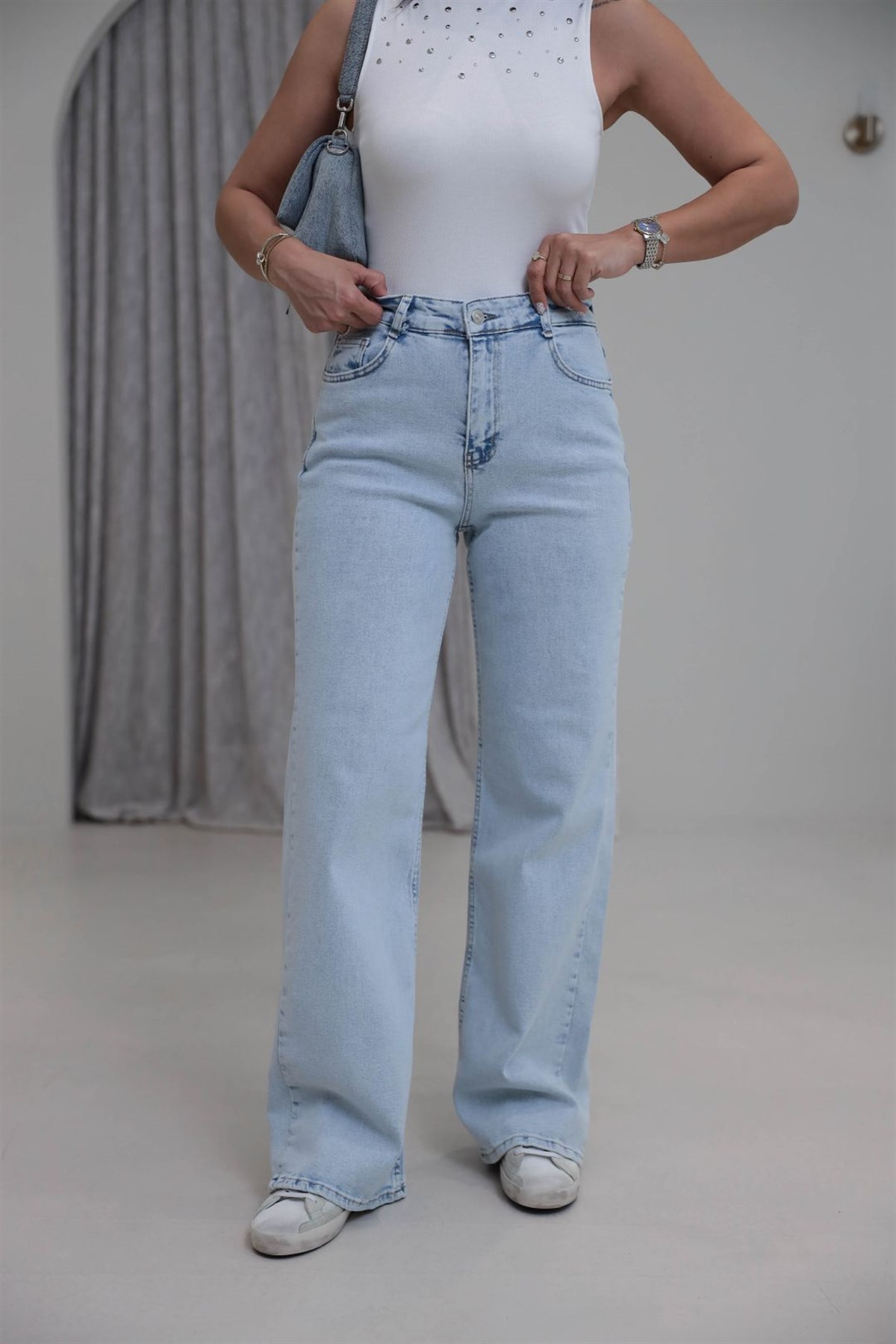 488 Likralı Wide Leg Jean BUZ MAVİ