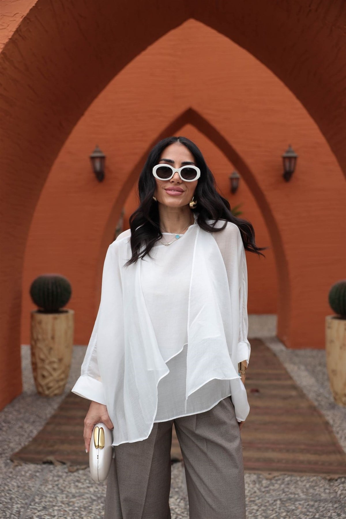 5026 Uçuşan Pelerin Bluz BEYAZ