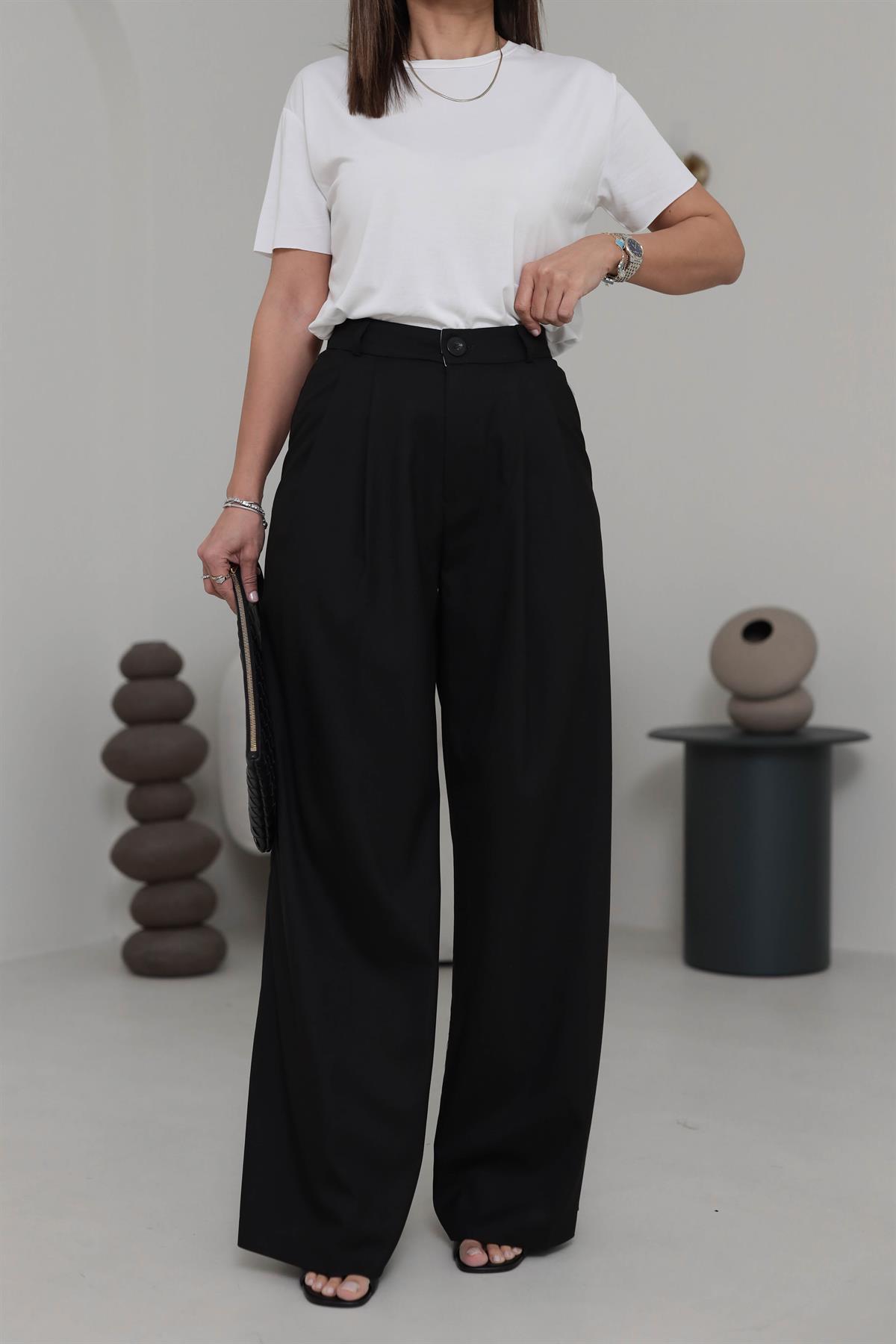 0997 Pensli Palazzo Pantolon SİYAH