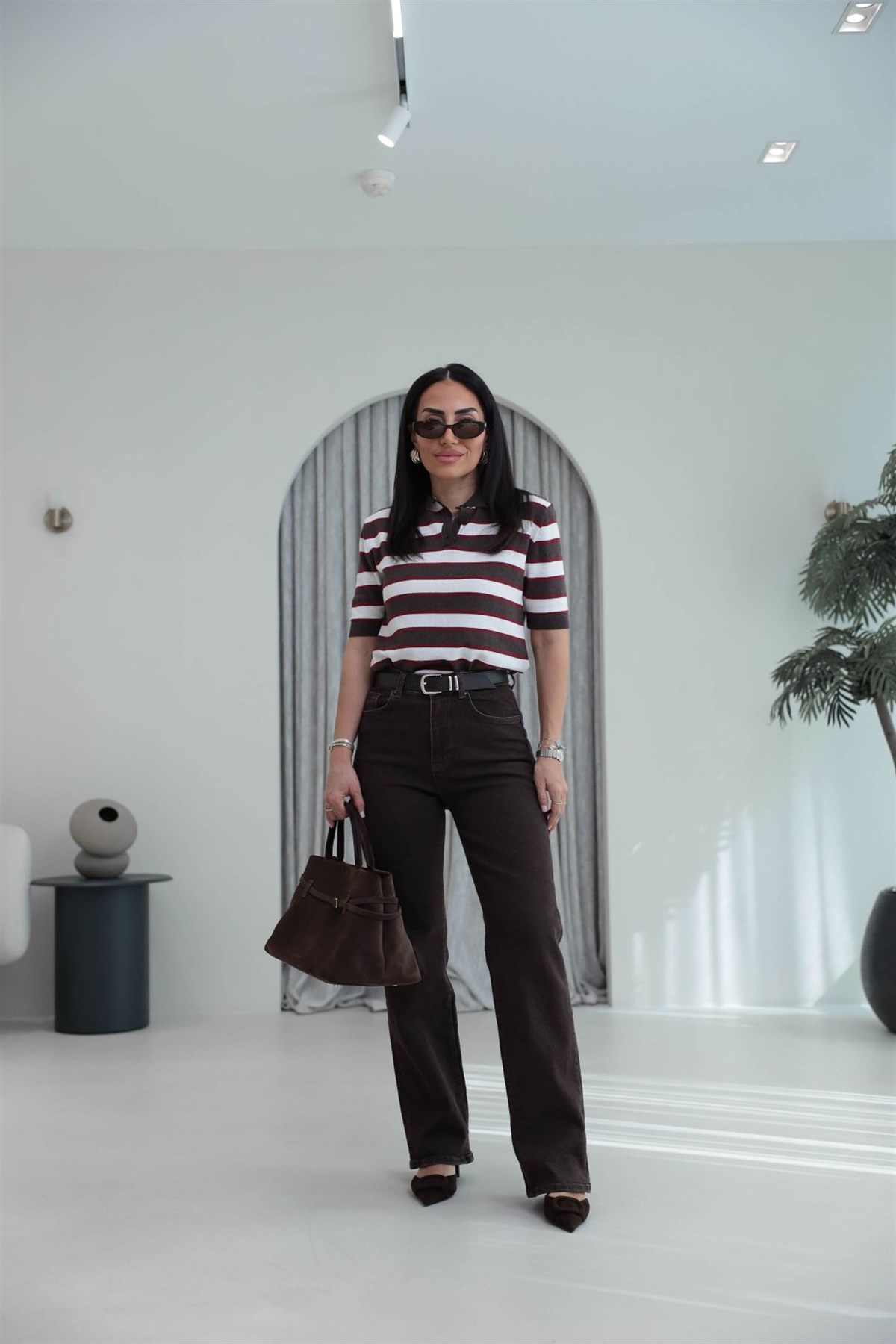 700 Yüksek Bel Kemerli Likralı Jean ACI KAHVE