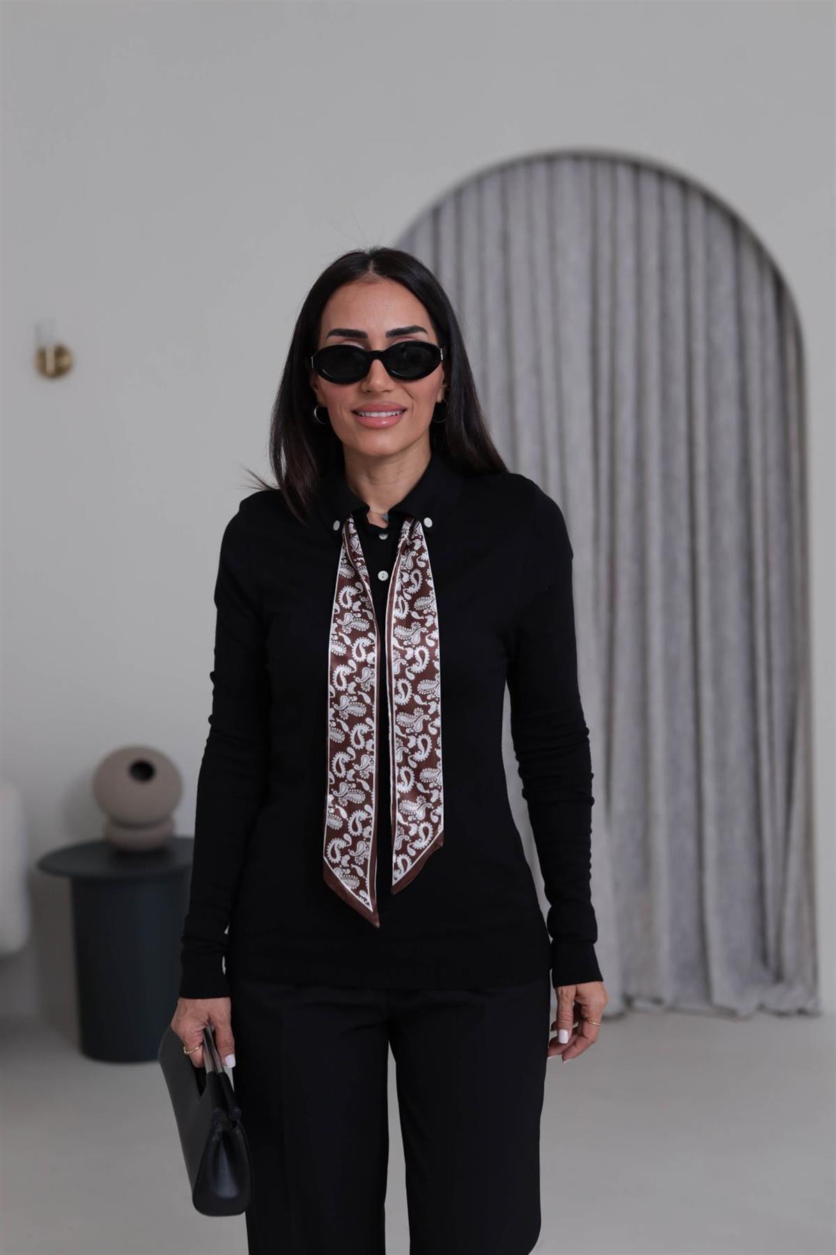 0097 Fularlı Corsman Triko SİYAH