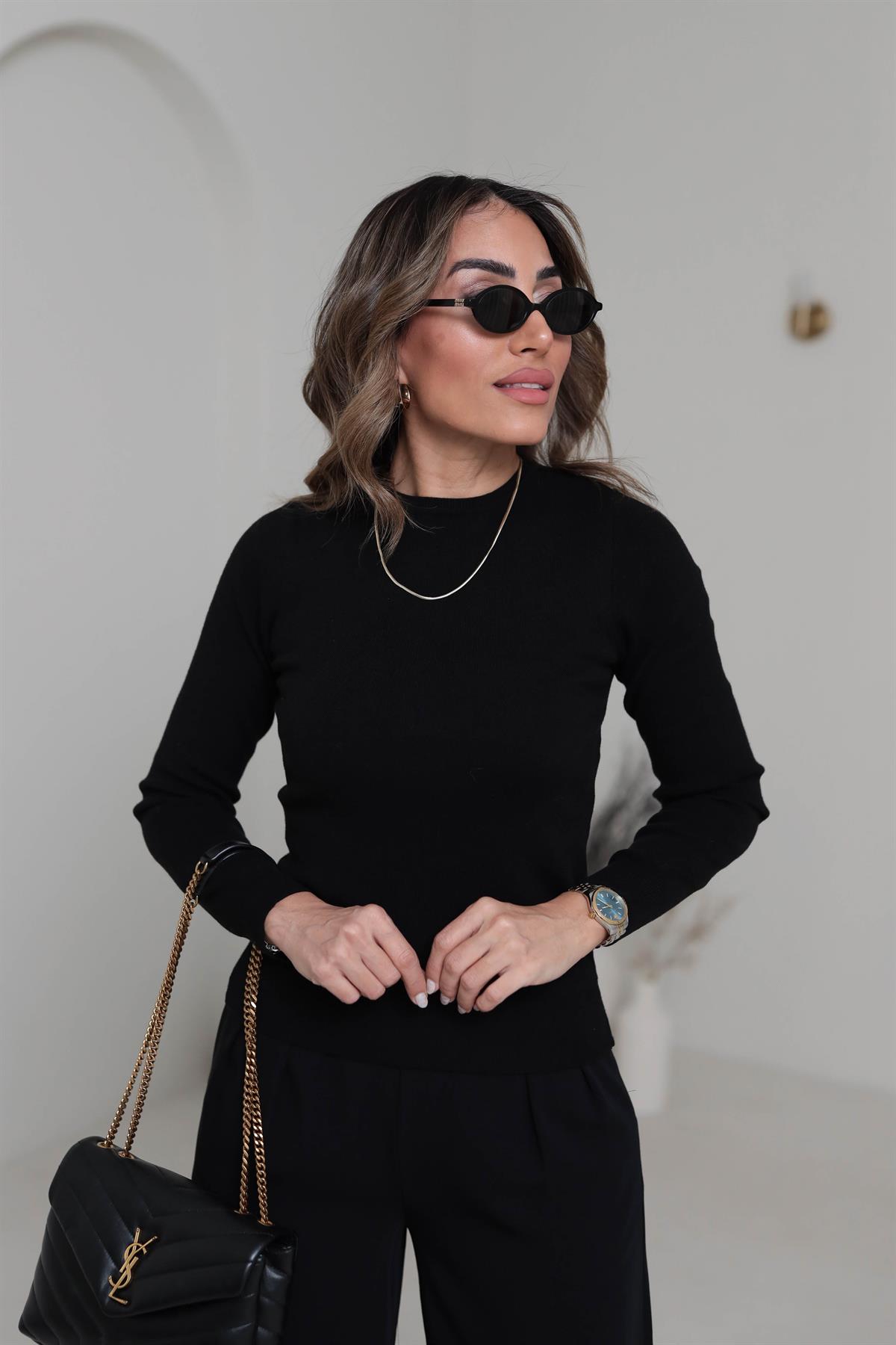 Bisiklet Yaka Yumuşak Doku Massi Basic Triko SİYAH