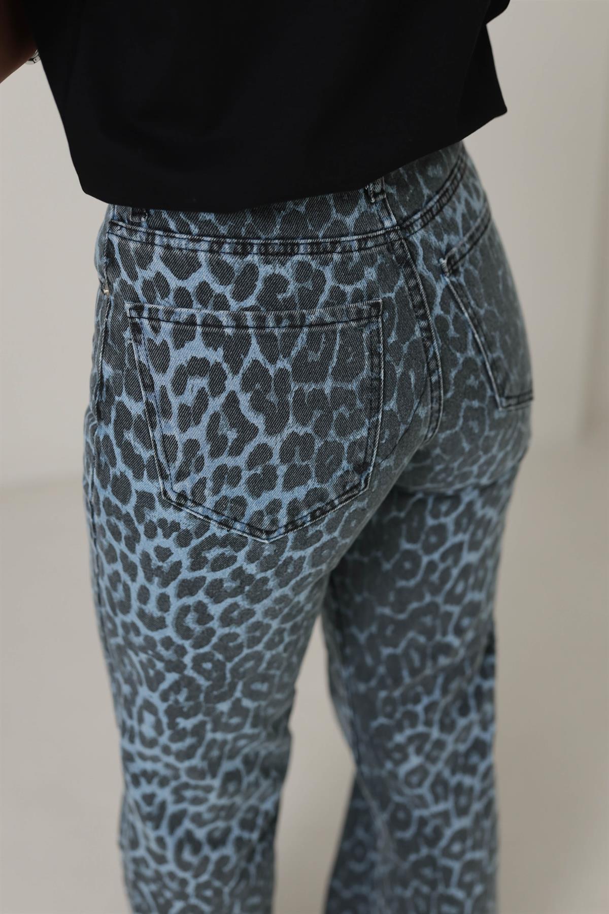 ZA Leopar Desenli Palazzo Pantolon LEOPAR MAVİ