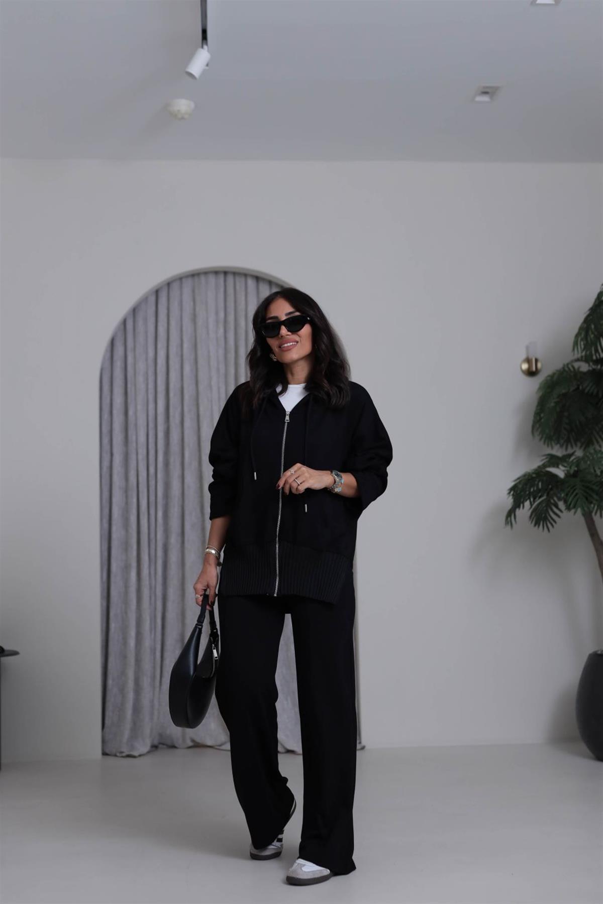 4038 Ribana Detay Fermuarlı Takım SİYAH