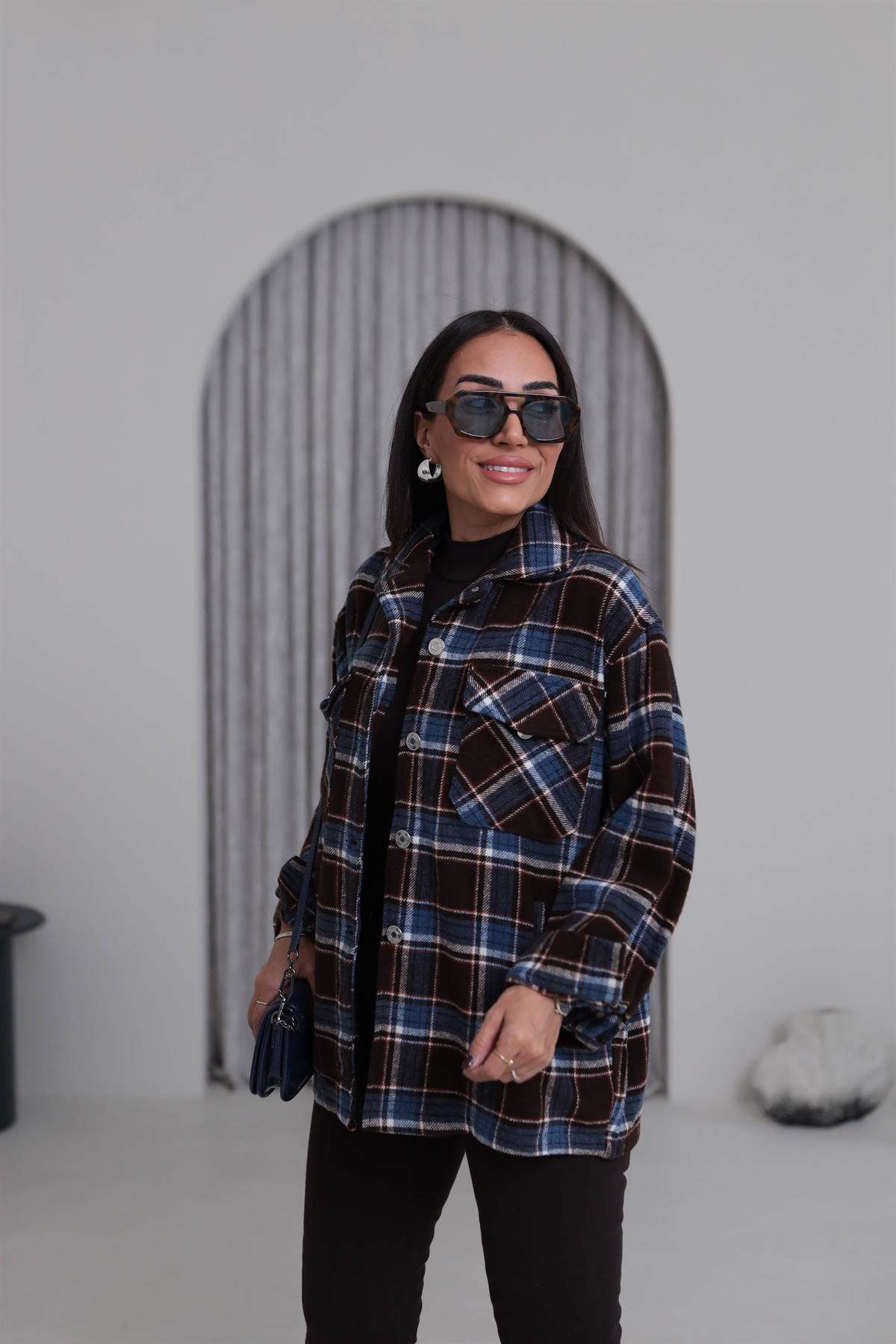 6055 Ekose Ceket Gömlek ACI KAHVE