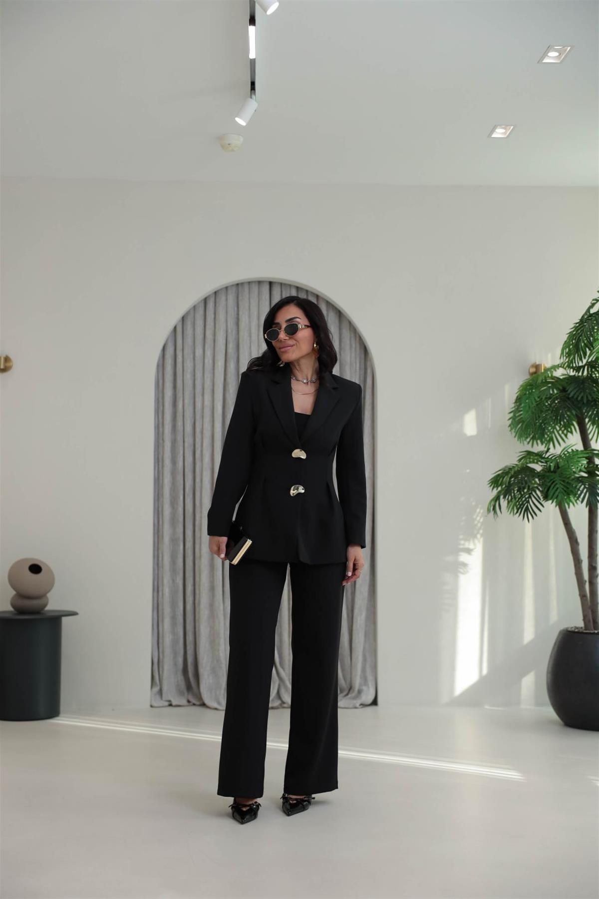 9201 Gold Düğmeli Ceket ve Pantolonlu Takım SİYAH