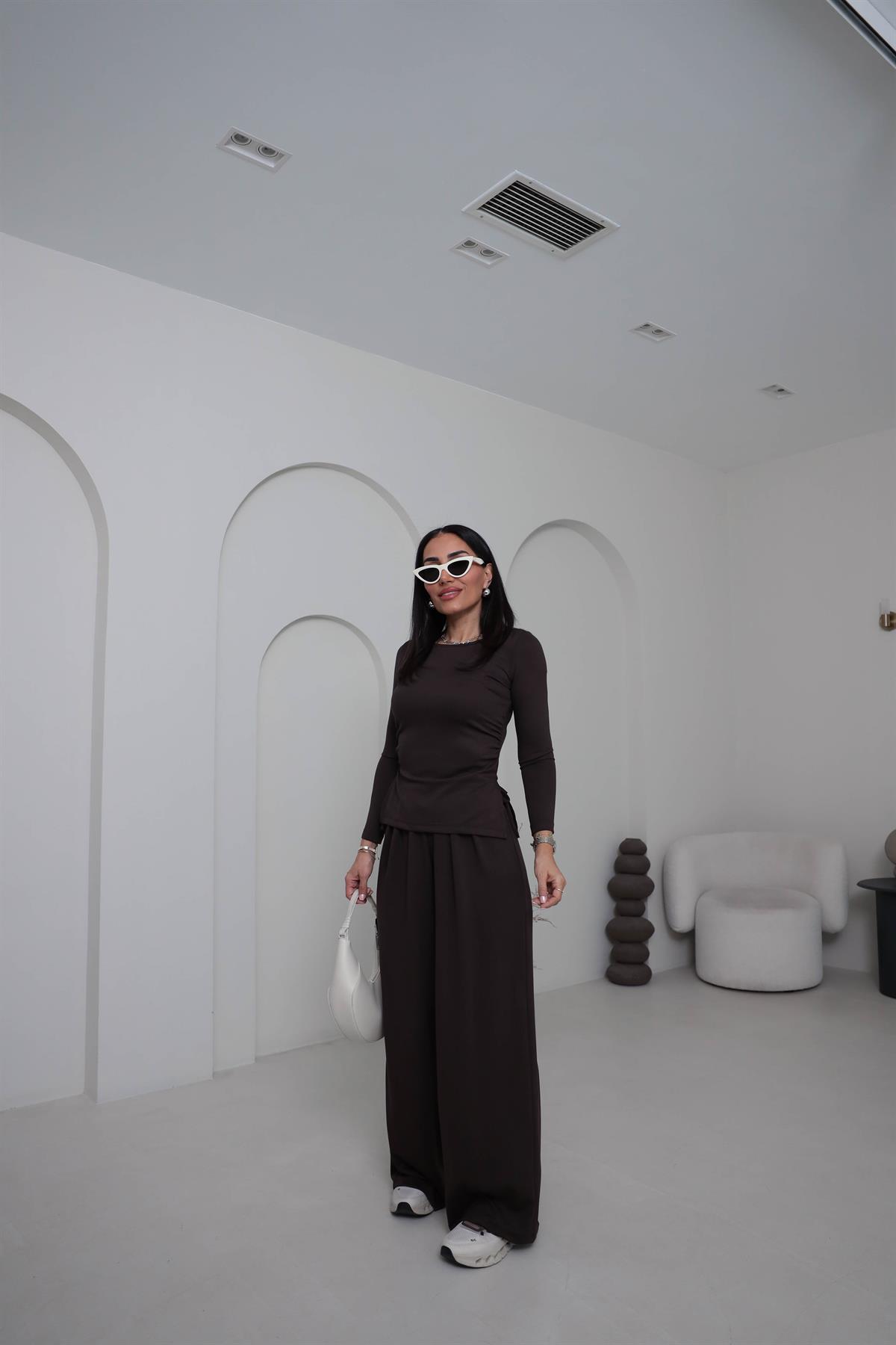 1181 Bel Büzgülü Modal Salaş Takım KAHVE