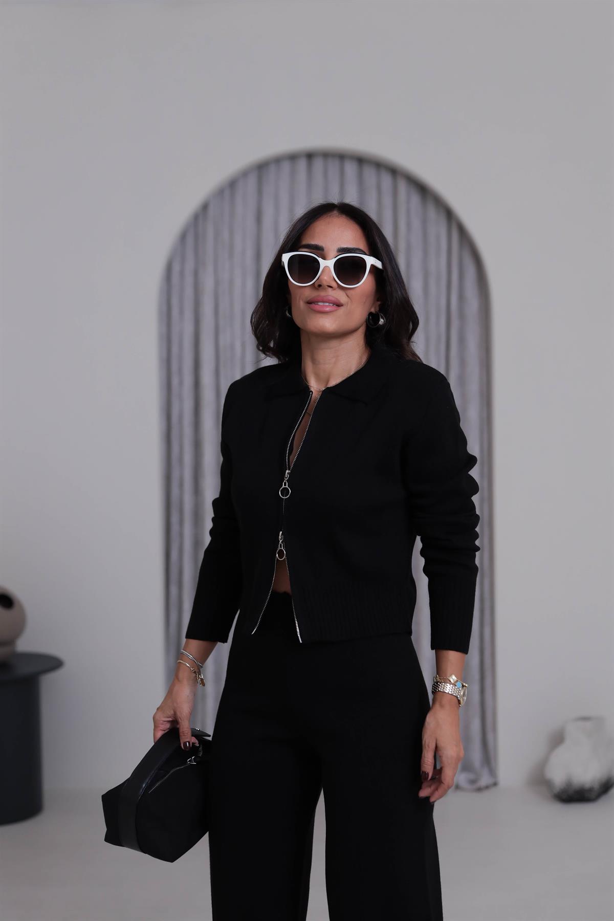 0063 Çift Yön Fermuarlı Polo Yaka Triko Takım SİYAH