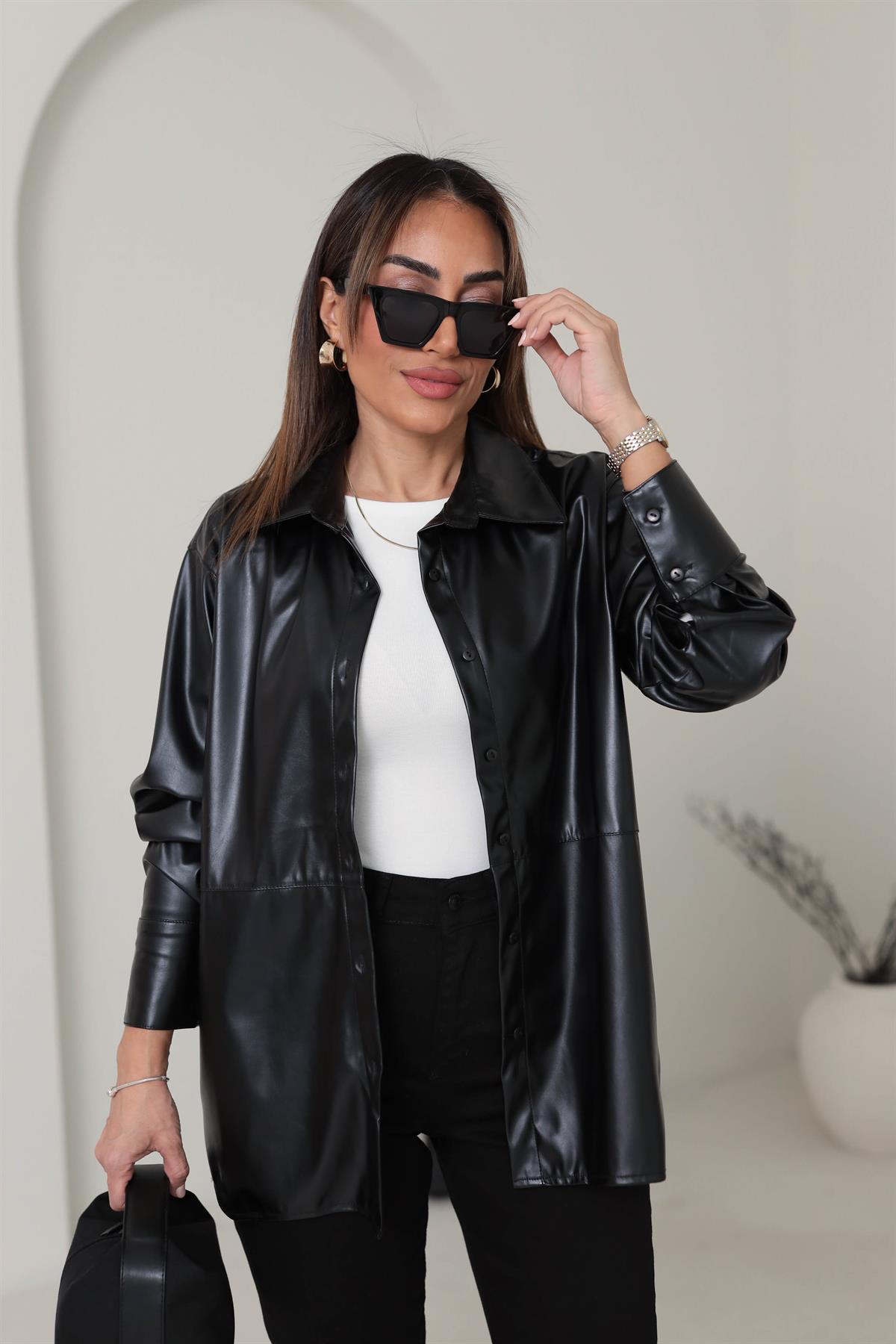 1208 Deri Gömlek SİYAH