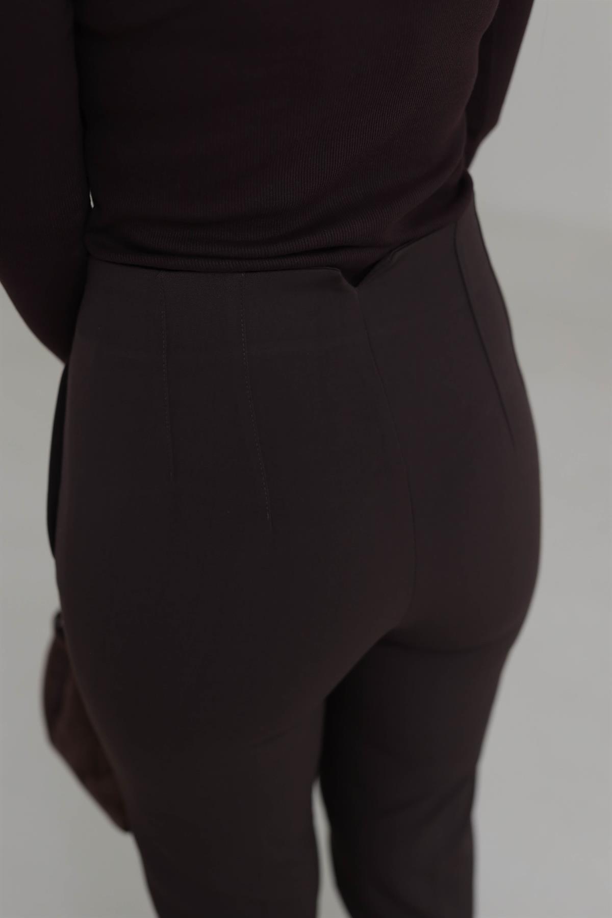 U5113-K Önü Flotalı Kumaş Pantolon KAHVE