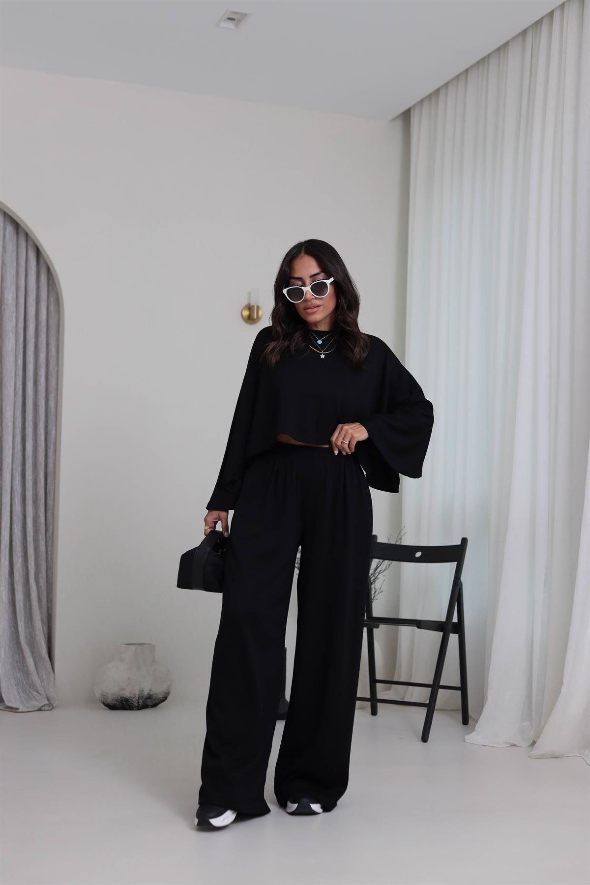 4025 Oys Yarasa Kollu Modal Takım SİYAH