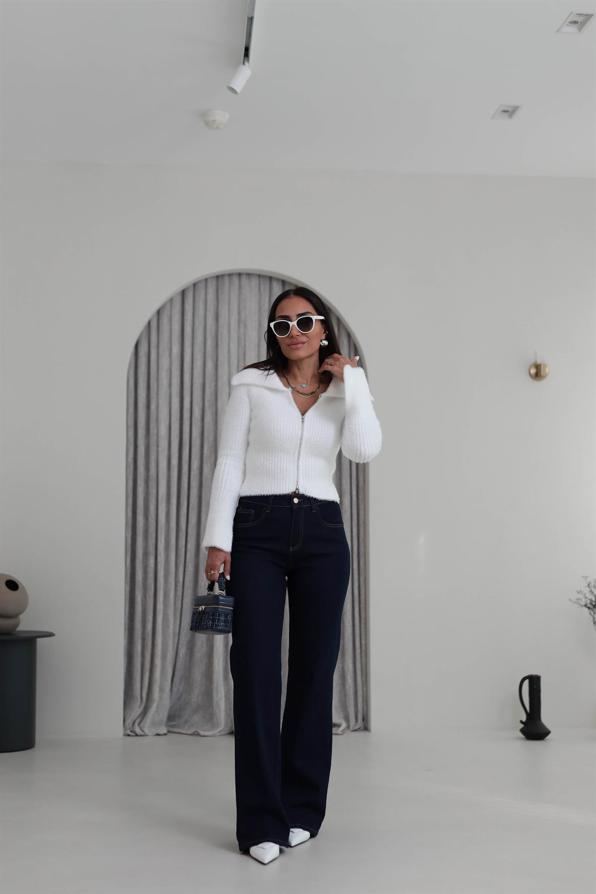 D835 Yüksek Bel Likralı Wide Leg Jean LACİVERT