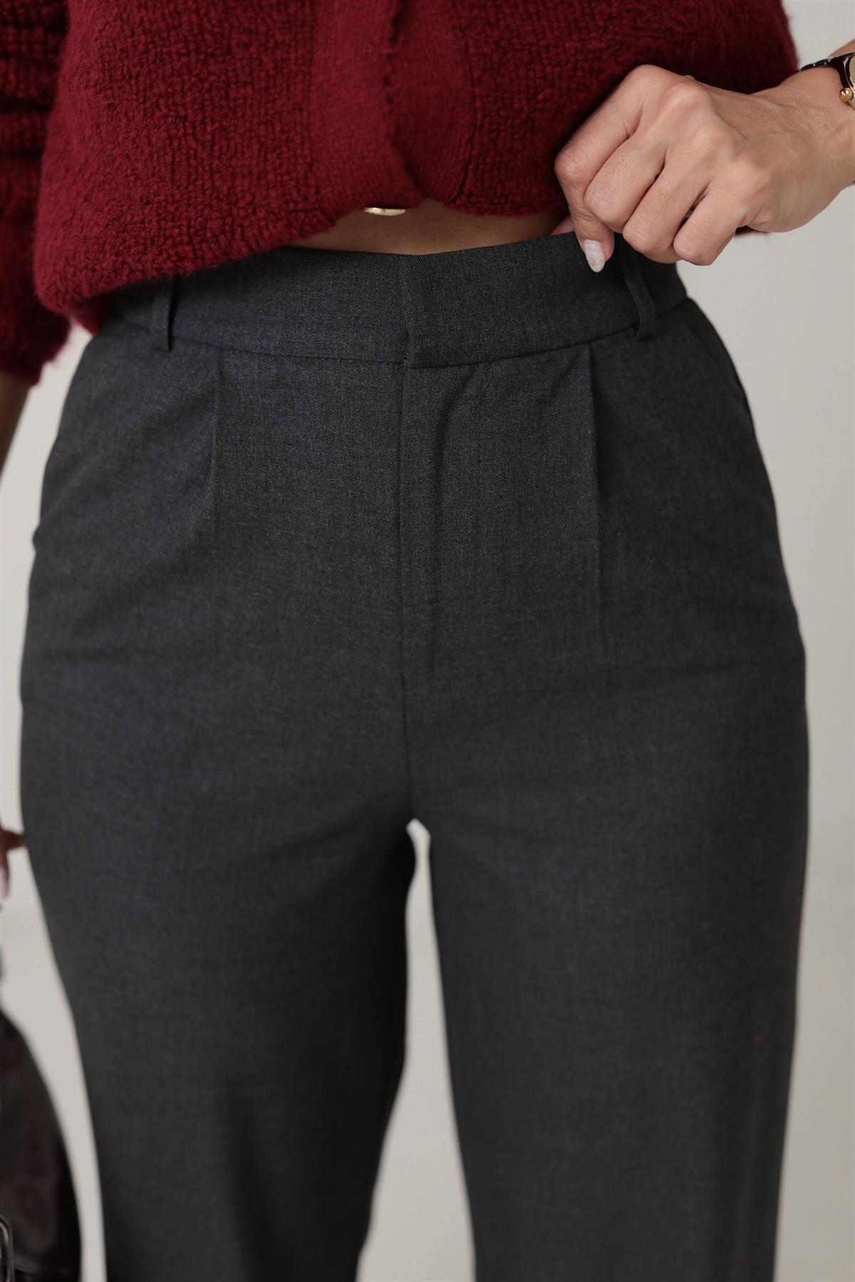 6571 Arka Bel Lastikli Palazzo Pantolon KOYU GRİ