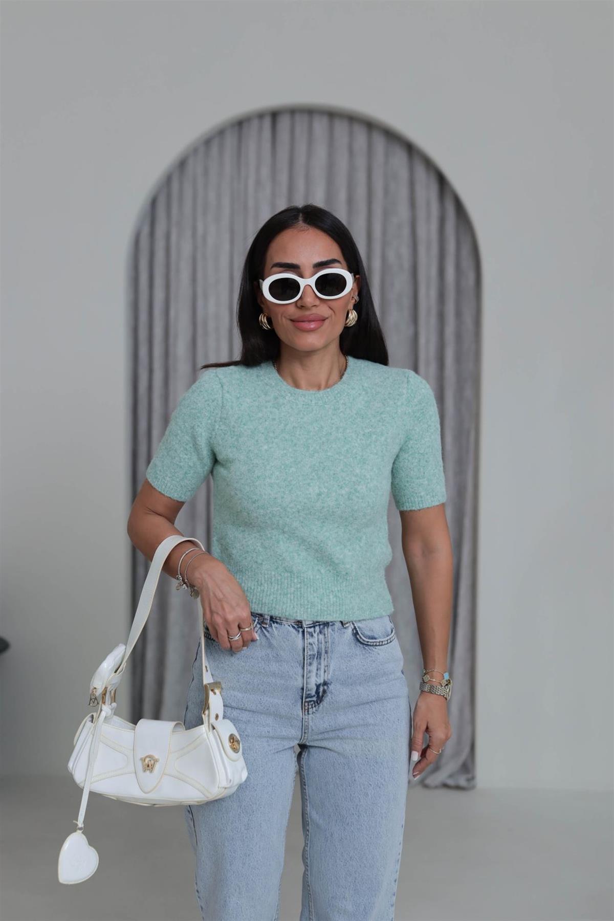 0651 Bisiklet Yaka Yumuşak Dokulu Kısa Kol Triko Kazak MİNT