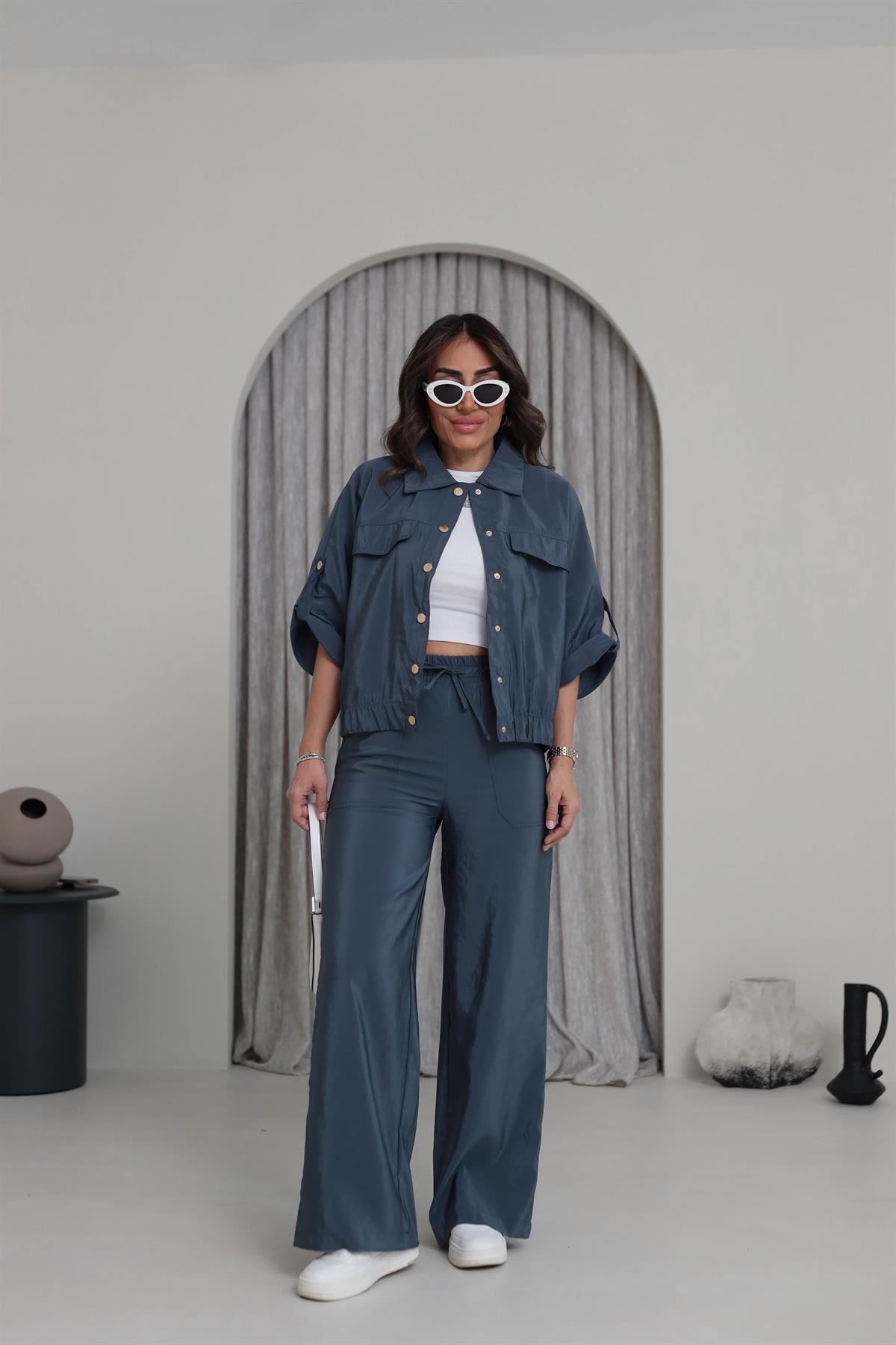 7010 Bel Lastikli Rahat Pantolon Indigo