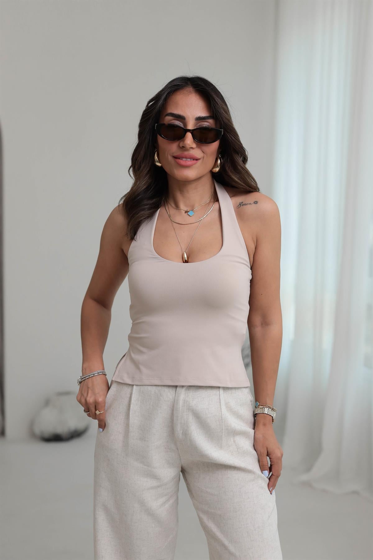 1753 Boyundan Geçmeli Poliamid Atlet TAŞ