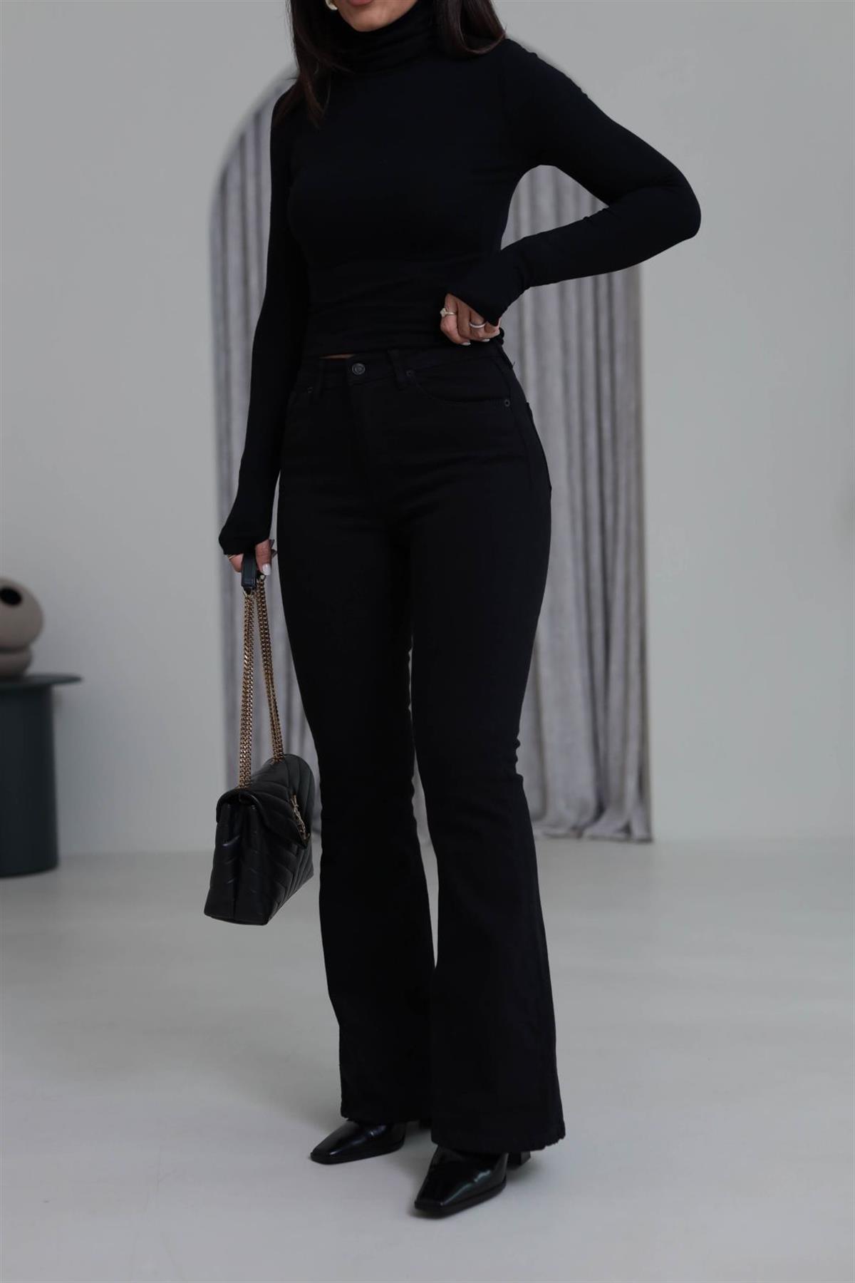 ZA Likralı İspanyol Paça Pantolon SİYAH