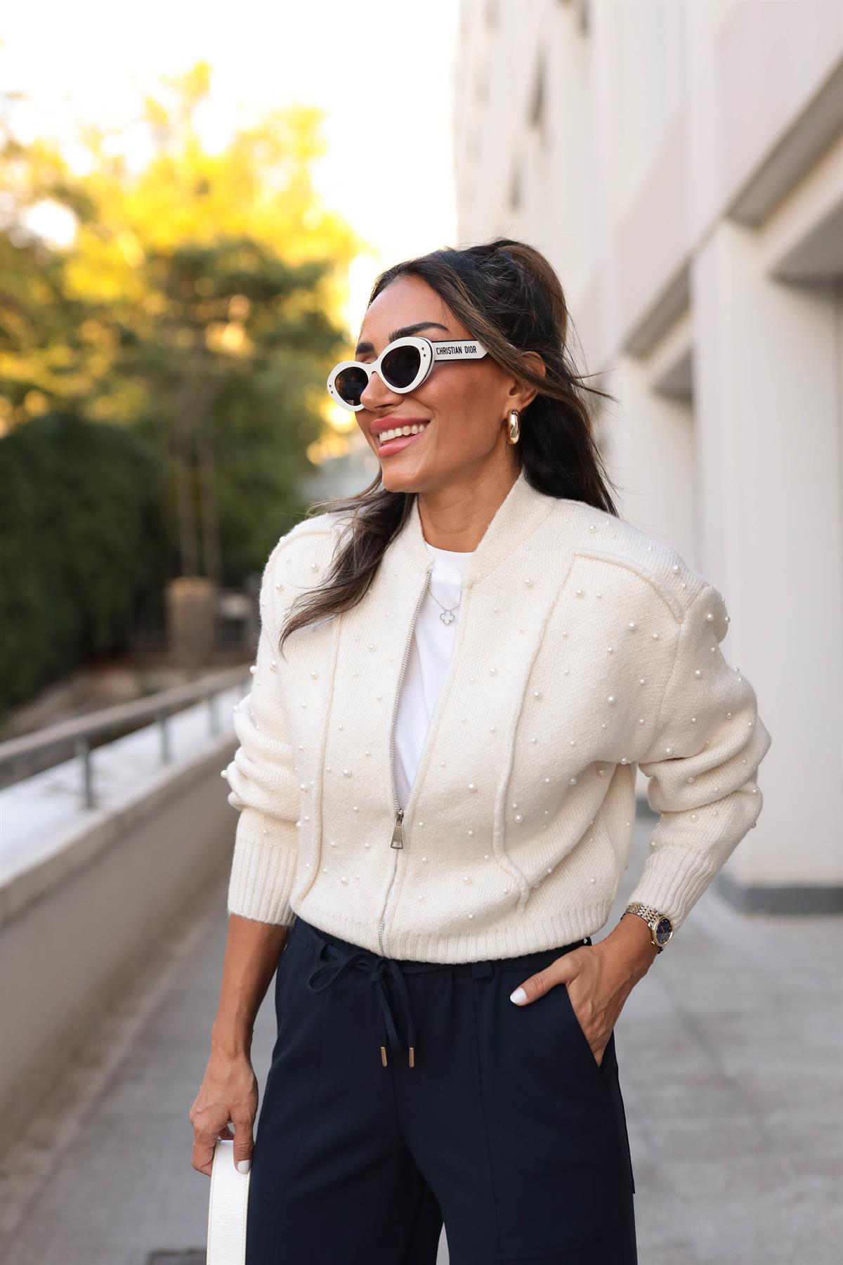 2238 İnci Detay Triko Bomber Ceket