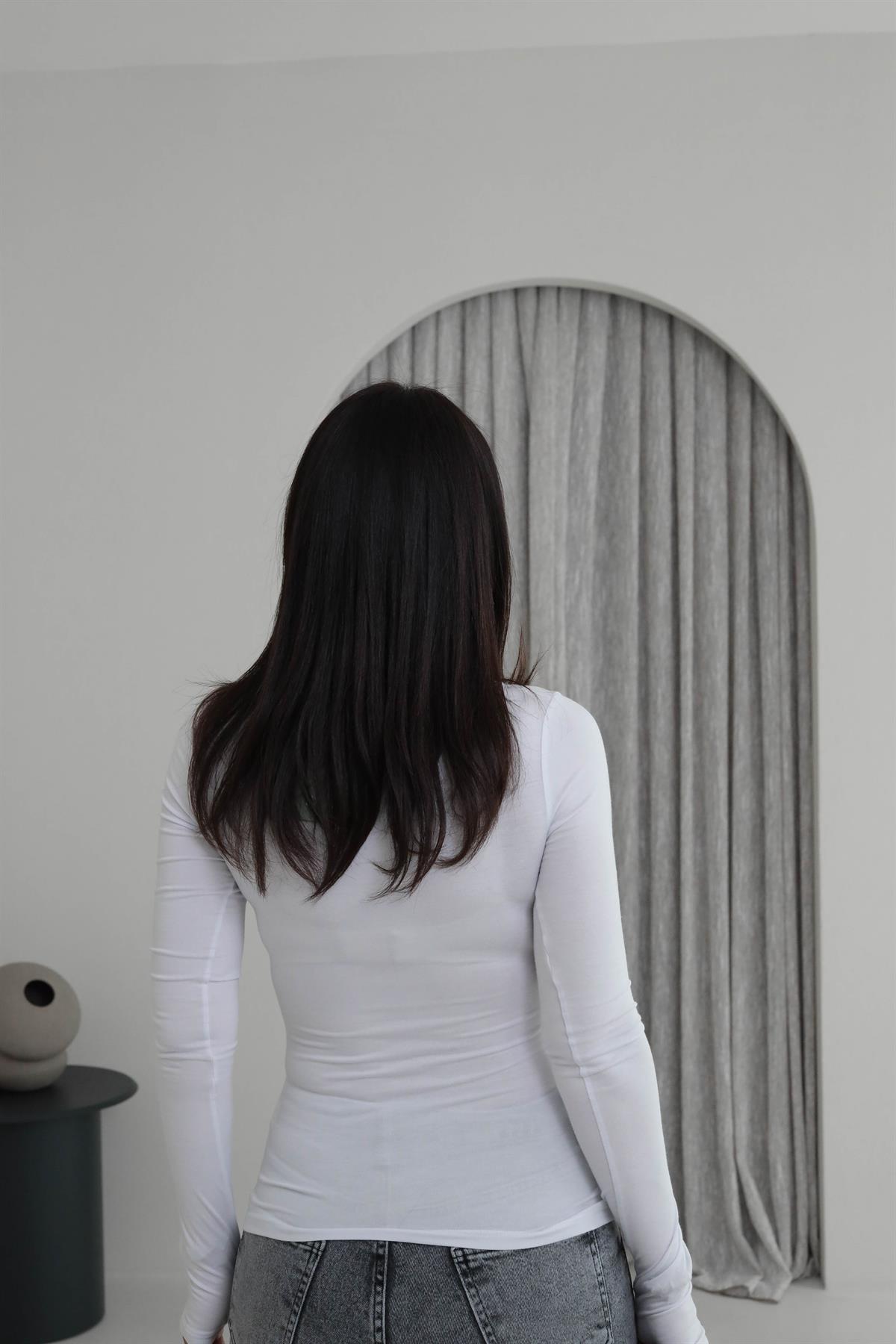 4152 Bisiklet Yaka Çimalı Parmak Geçmeli Body BEYAZ