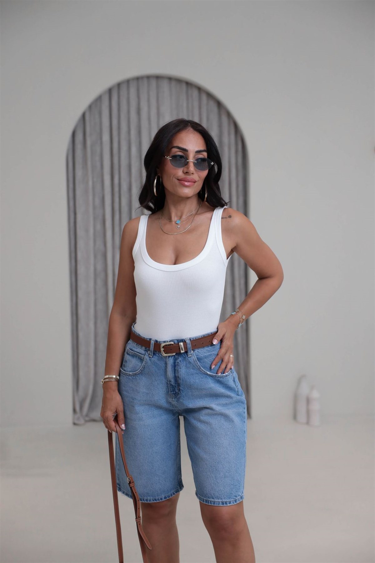 1053 Askılı Pamuklu Bodysuit EKRU
