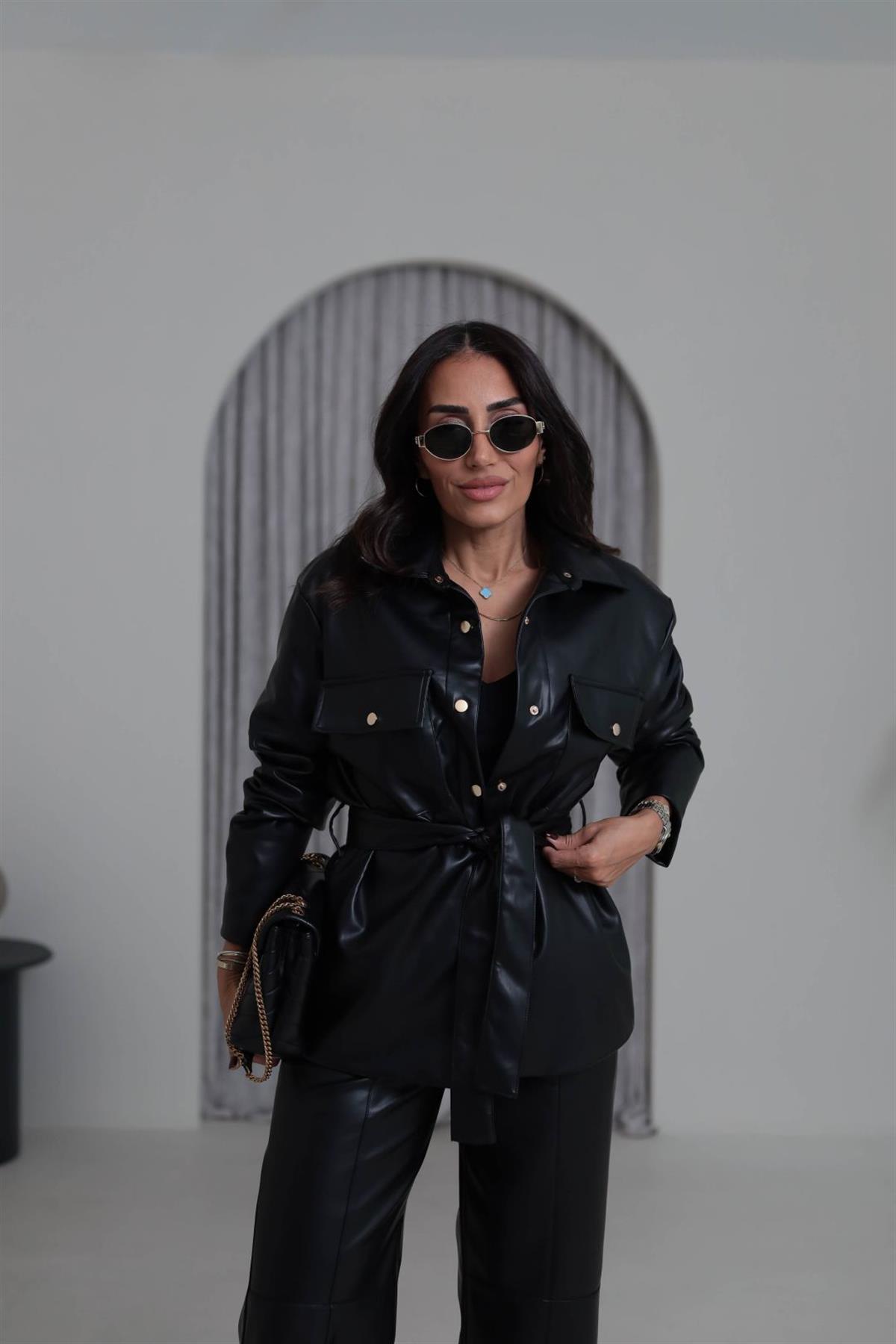 0619 Çıtçıtlı Astarlı Deri Gömlek Ceket SİYAH