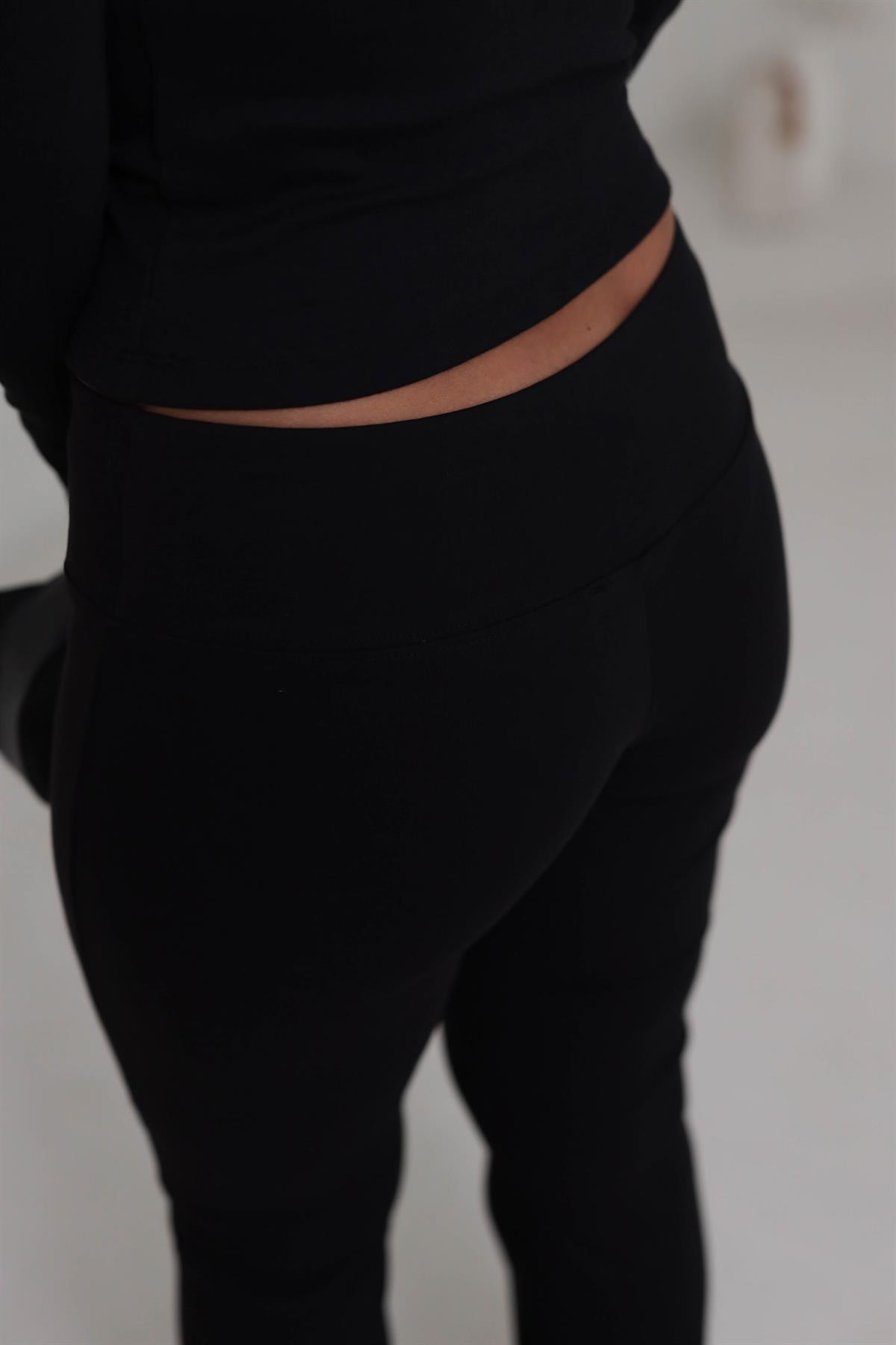 7064 Geniş Kemerli İspanyol Paça Flare Pantolon SİYAH