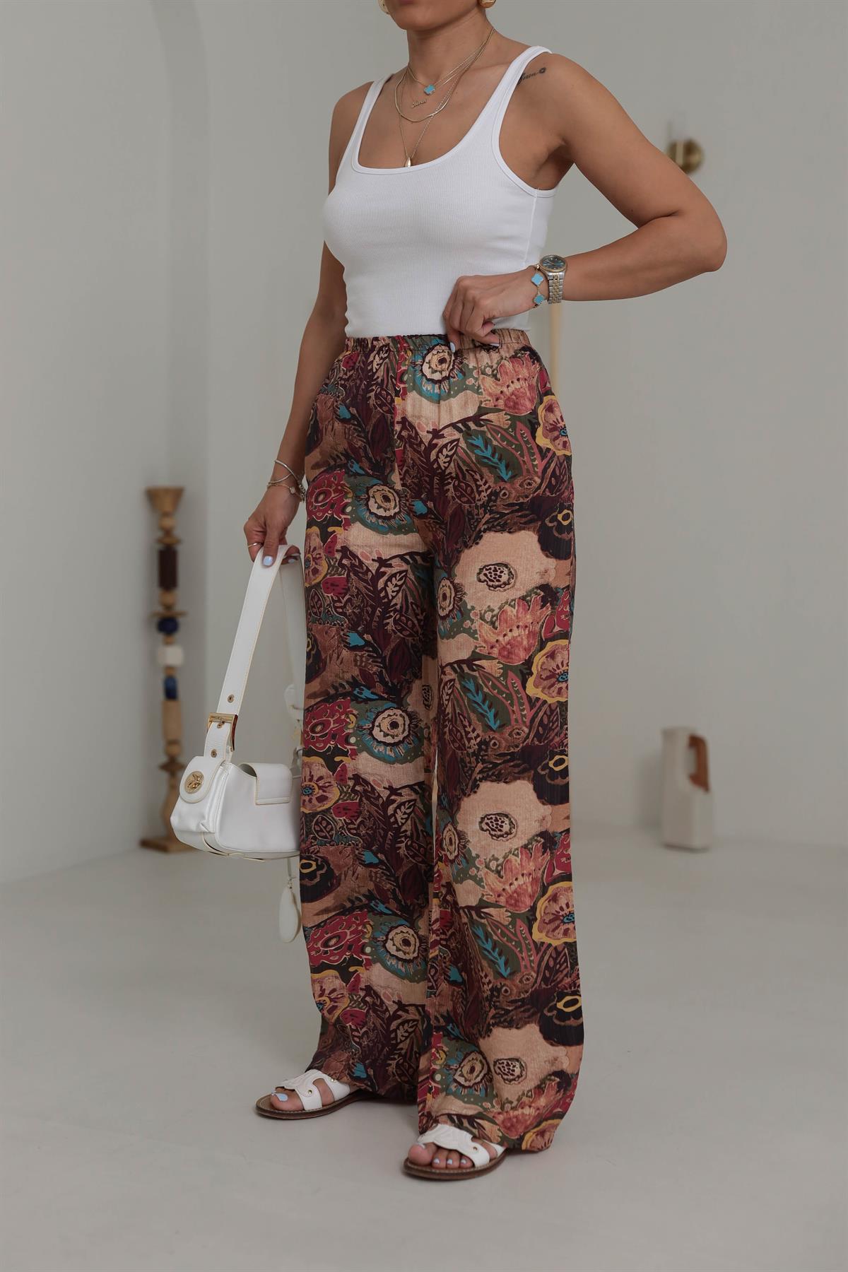 6320 Bel Lastikli Desenli Rahat Pantolon DESENLİ