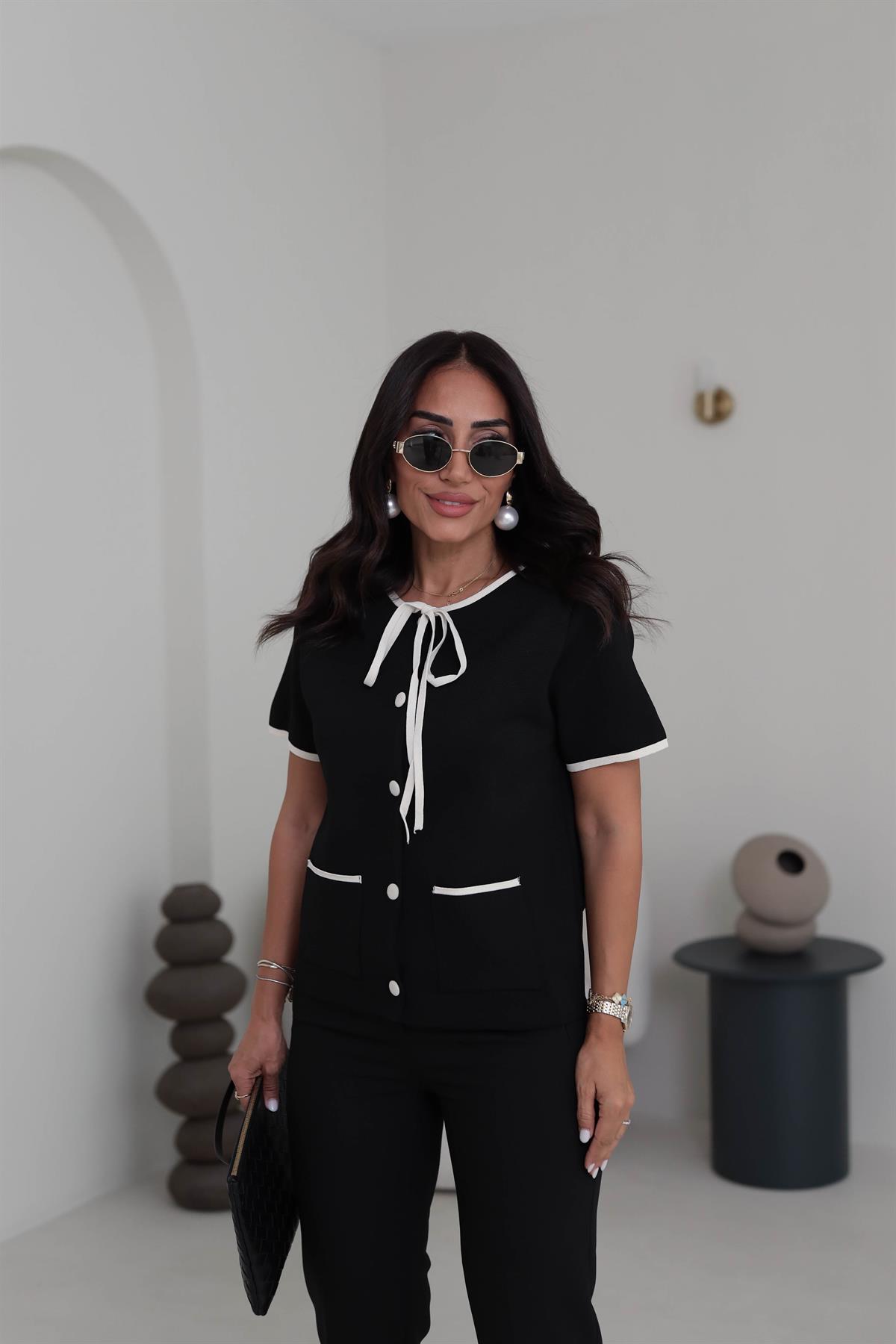 Biyeli Cep Detaylı Triko Hırka Ceket SİYAH