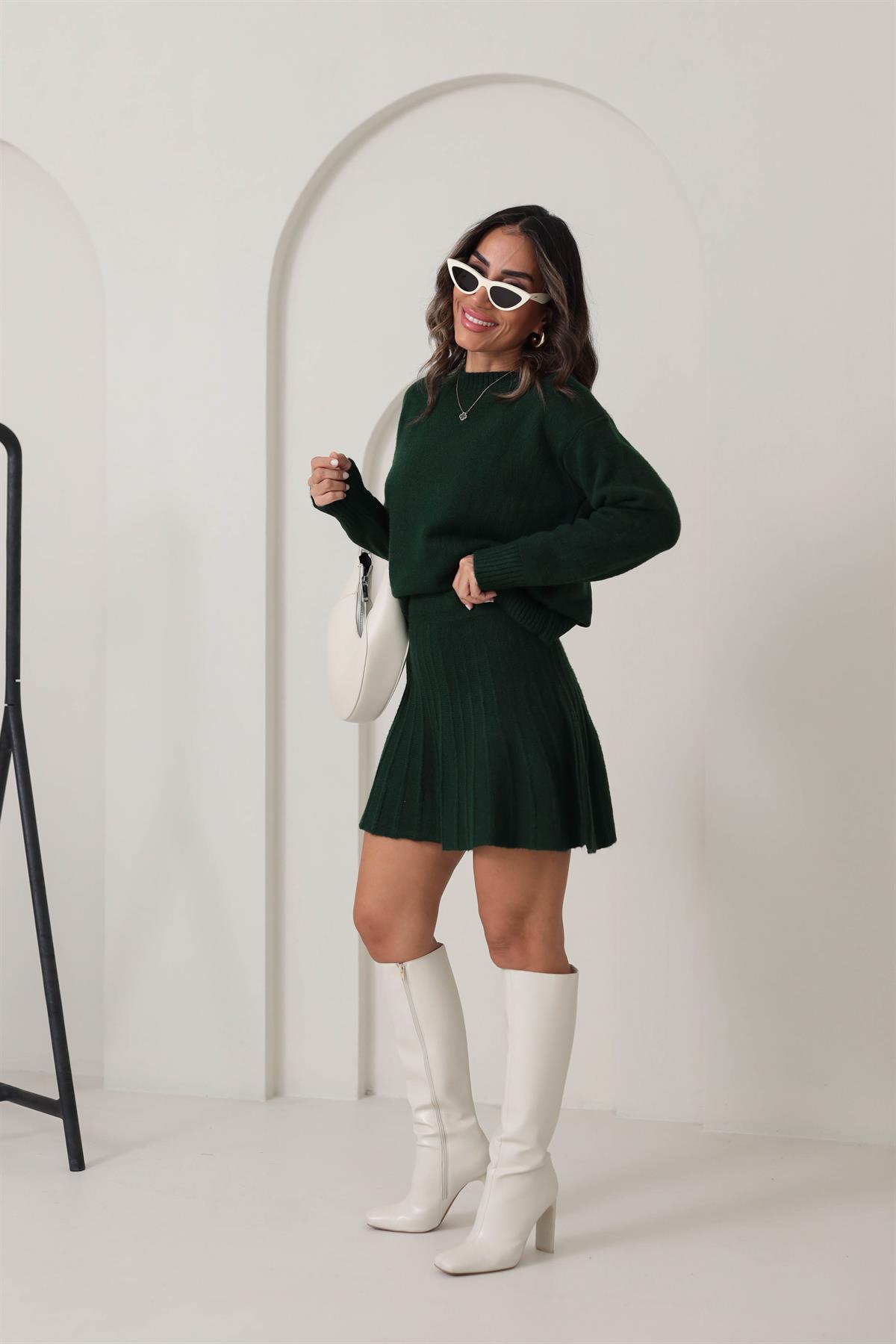 5157 Bisiklet Yaka Kazaklı Etekli Takım YEŞİL