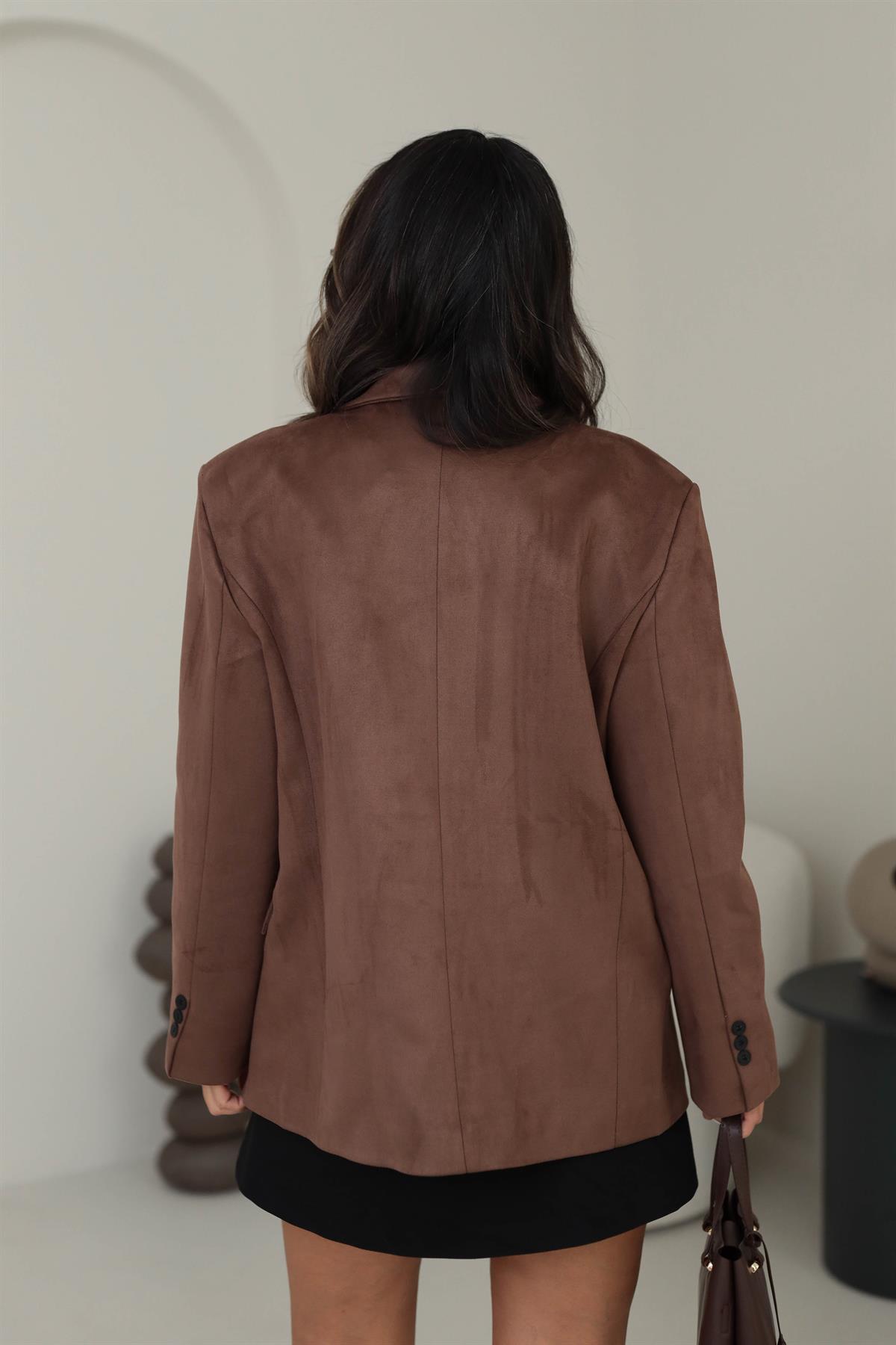 8022 Süet Kumaş Blazer Ceket KAHVE